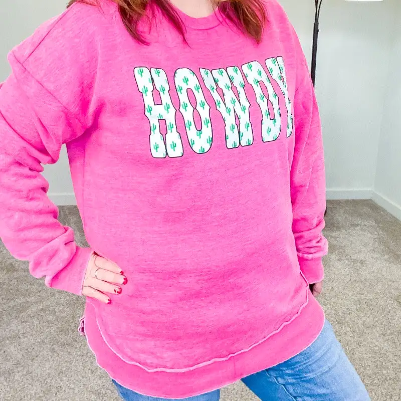 Howdy Cactus Raspberry Poncho Sweatshirt