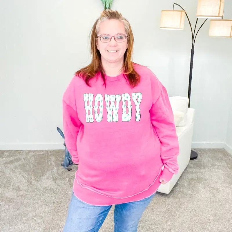 Howdy Cactus Raspberry Poncho Sweatshirt