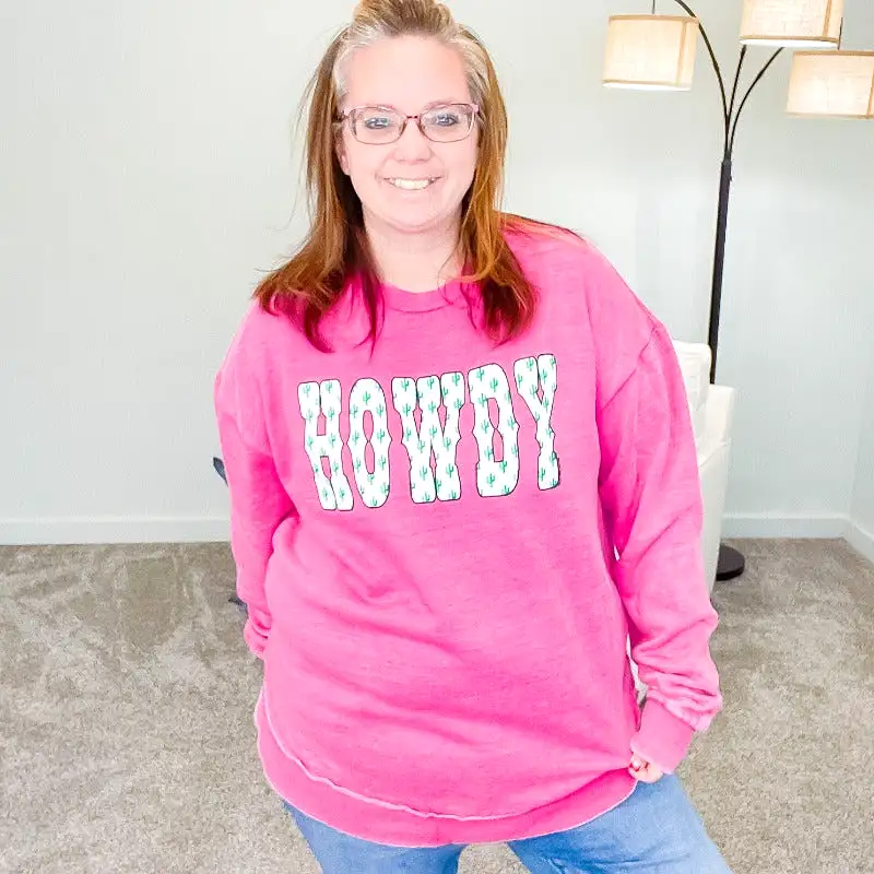 Howdy Cactus Raspberry Poncho Sweatshirt