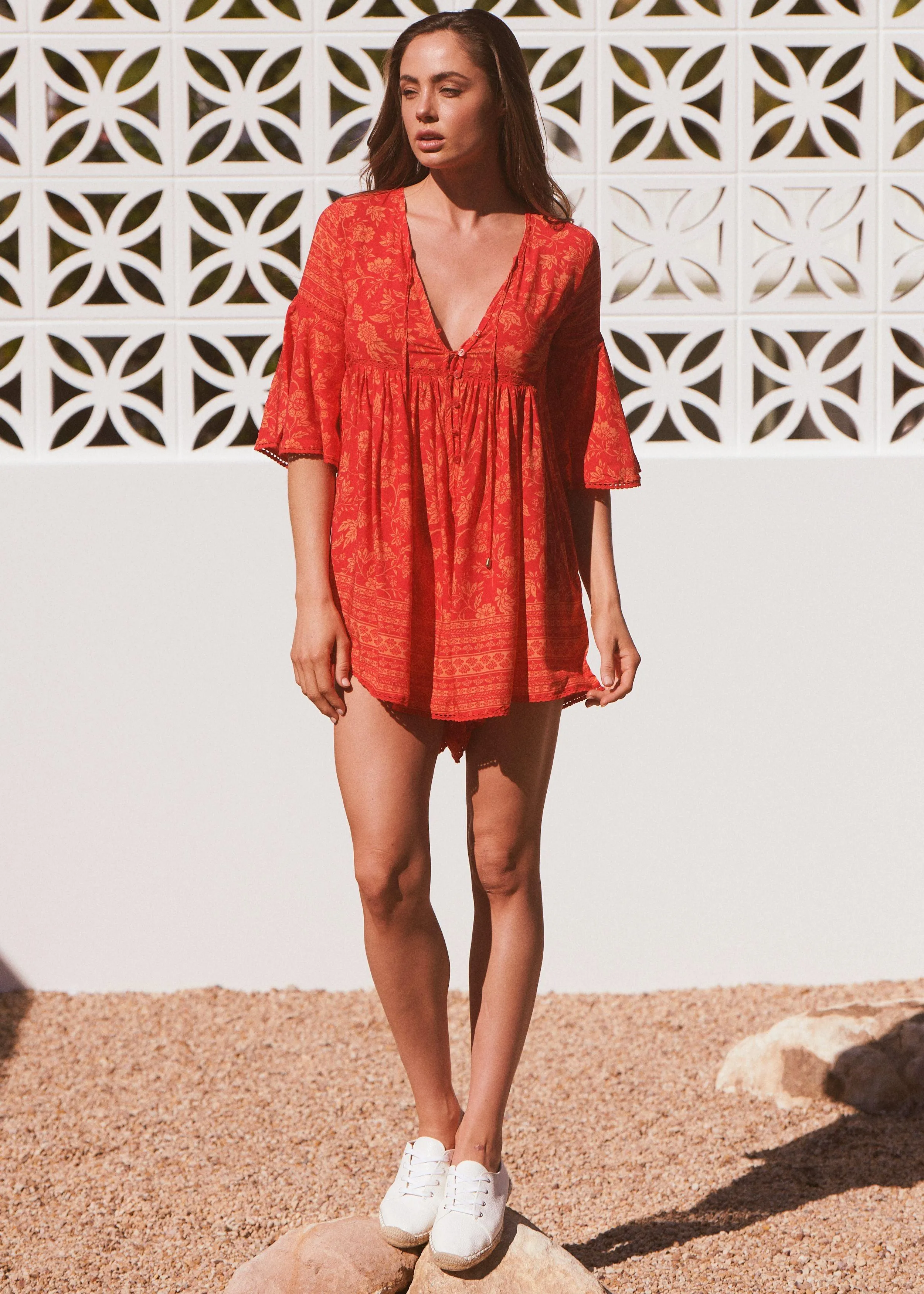 Jaase Playsuit Tatum in Red Lantern Print