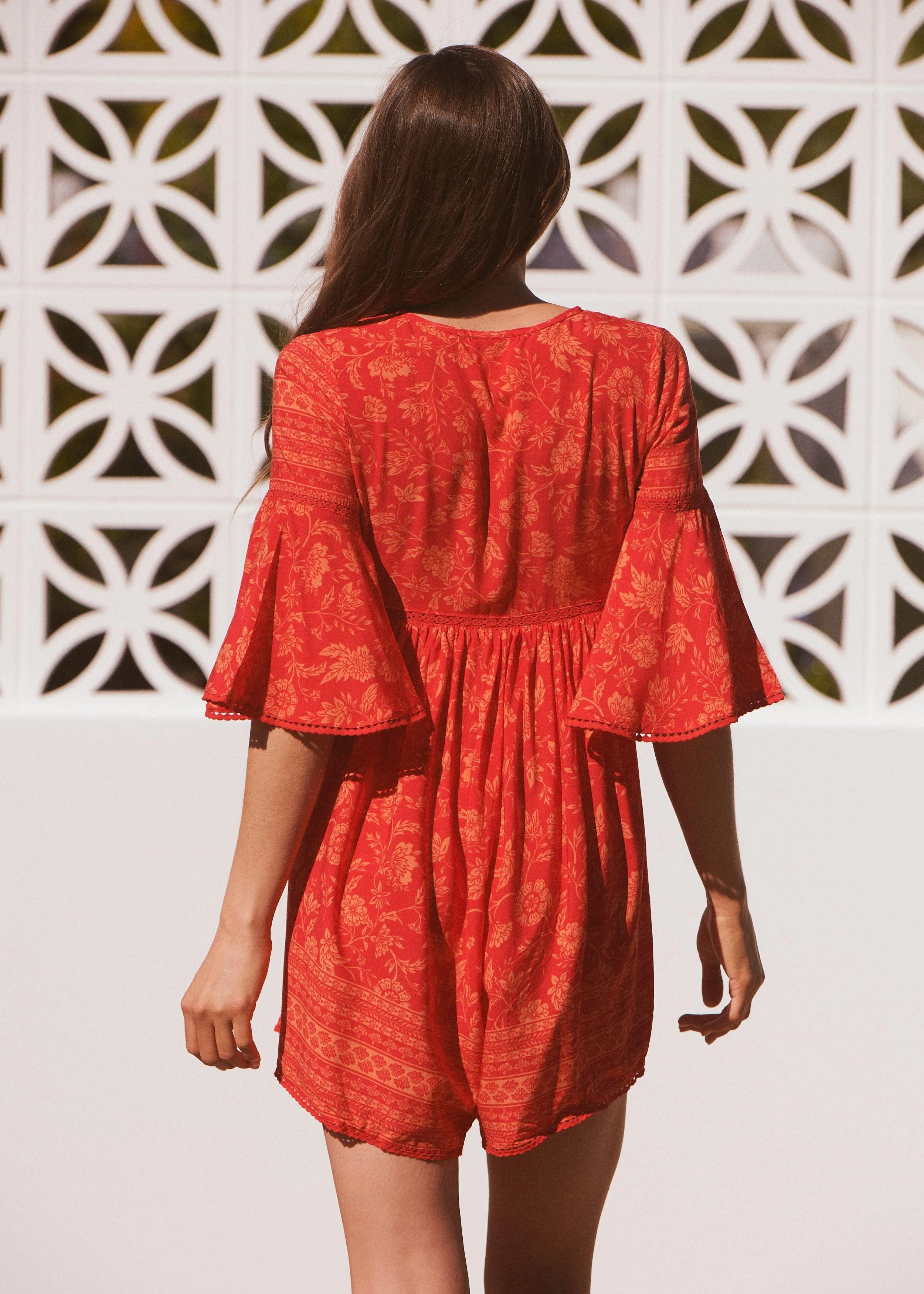 Jaase Playsuit Tatum in Red Lantern Print