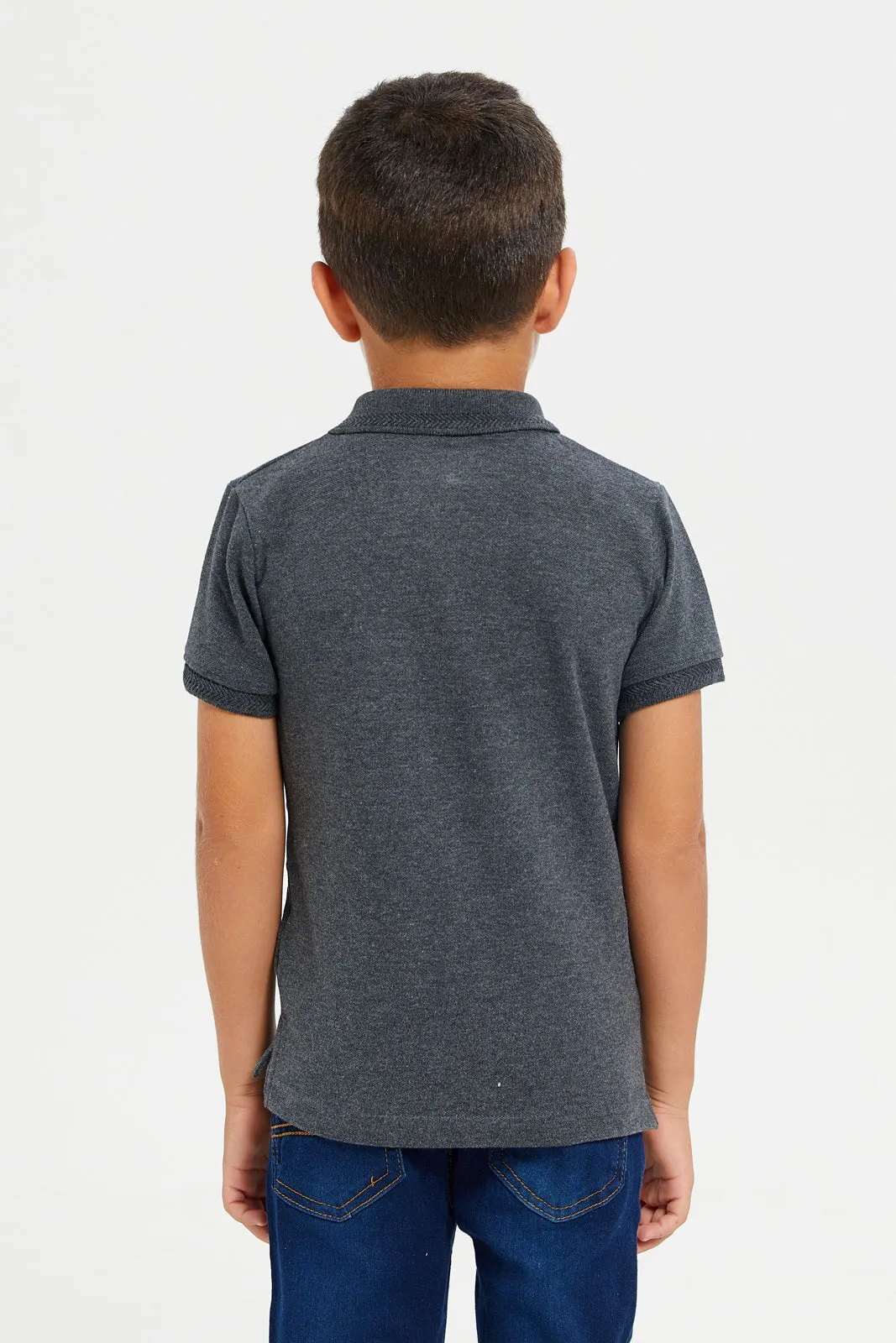 Junior Boys Charcoal Basic Tipping Polo T-Shirt