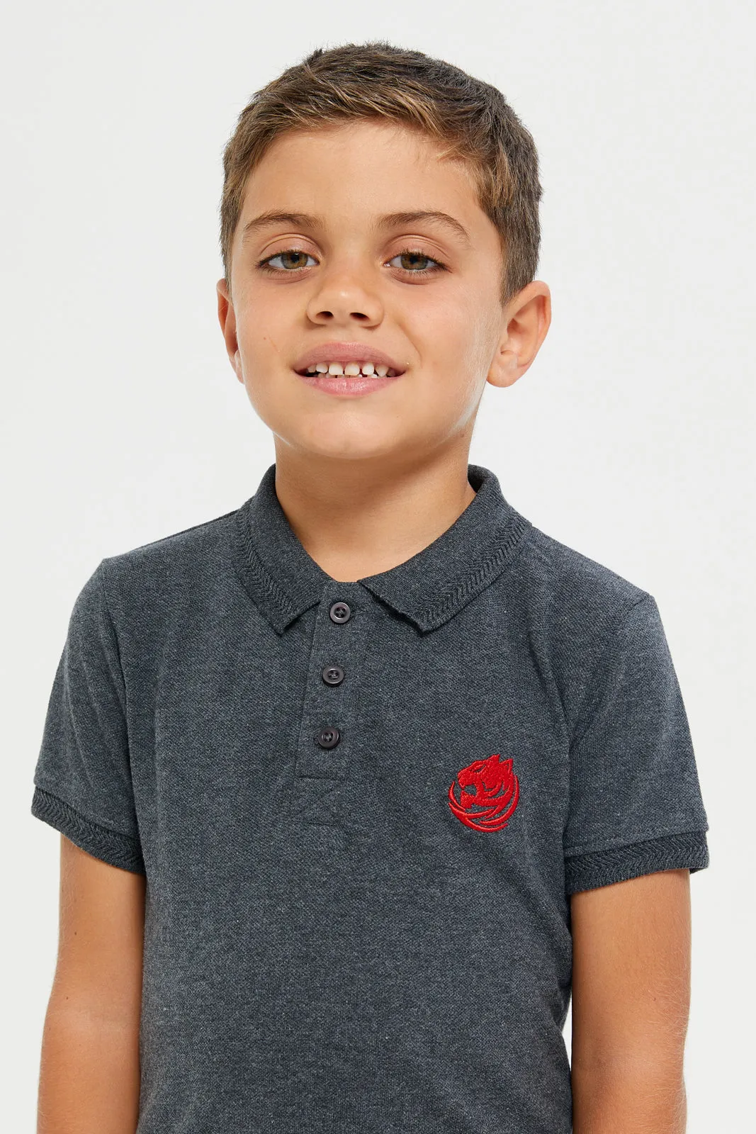 Junior Boys Charcoal Basic Tipping Polo T-Shirt