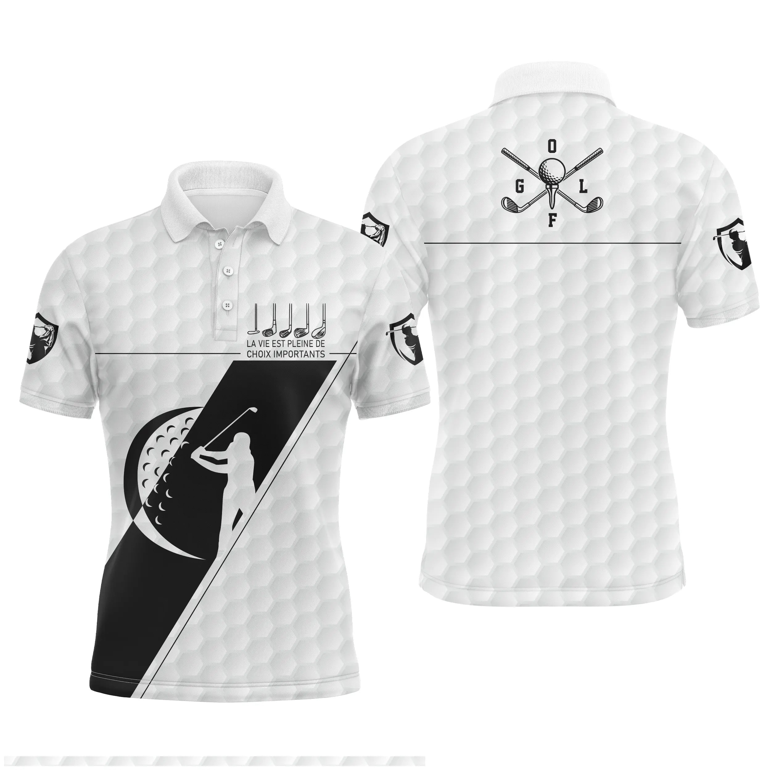 La Vie Est Pleine De Choix Importants, Polo de Sport Noir et Blanc, Cadeau Humour pour Golfeur ou Golfeuse, Polo Homme Femme - C