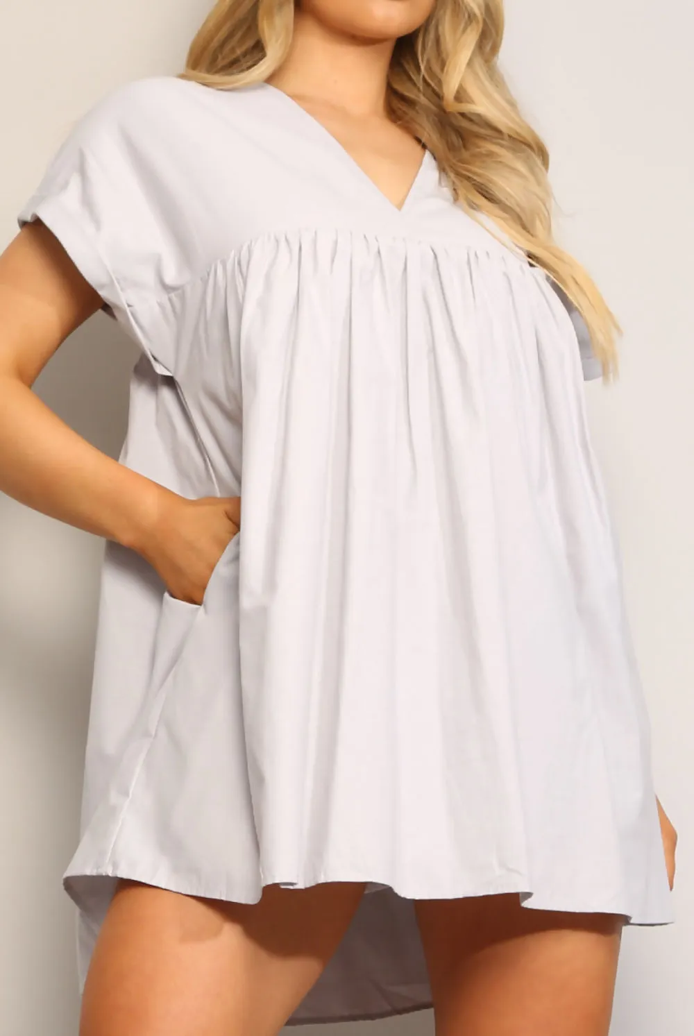 Light Grey Oversized Cotton Playsuit With Dress Overlay