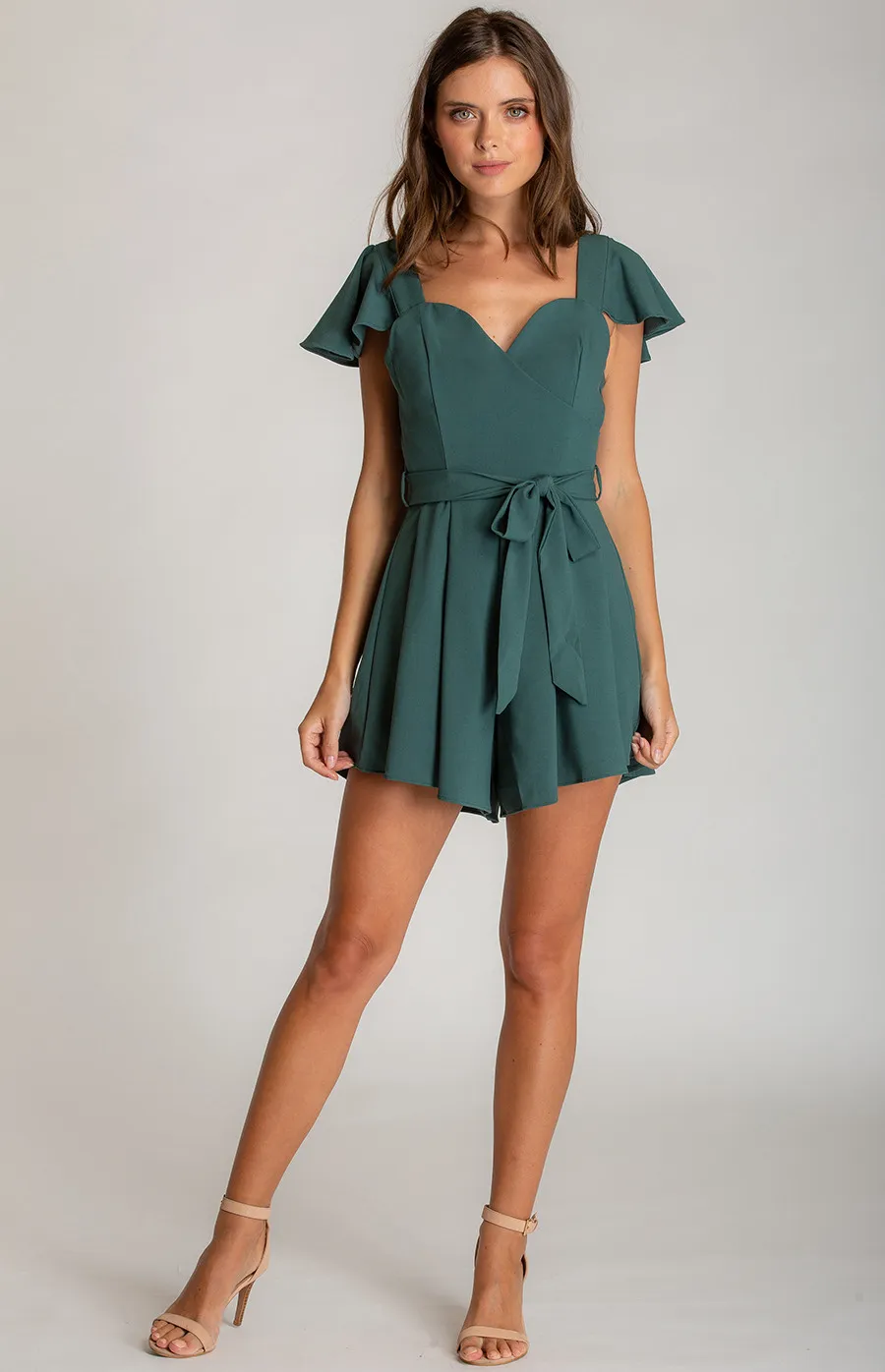 Love Heart Neckline Playsuit with Pleat Details (AJP868A) 