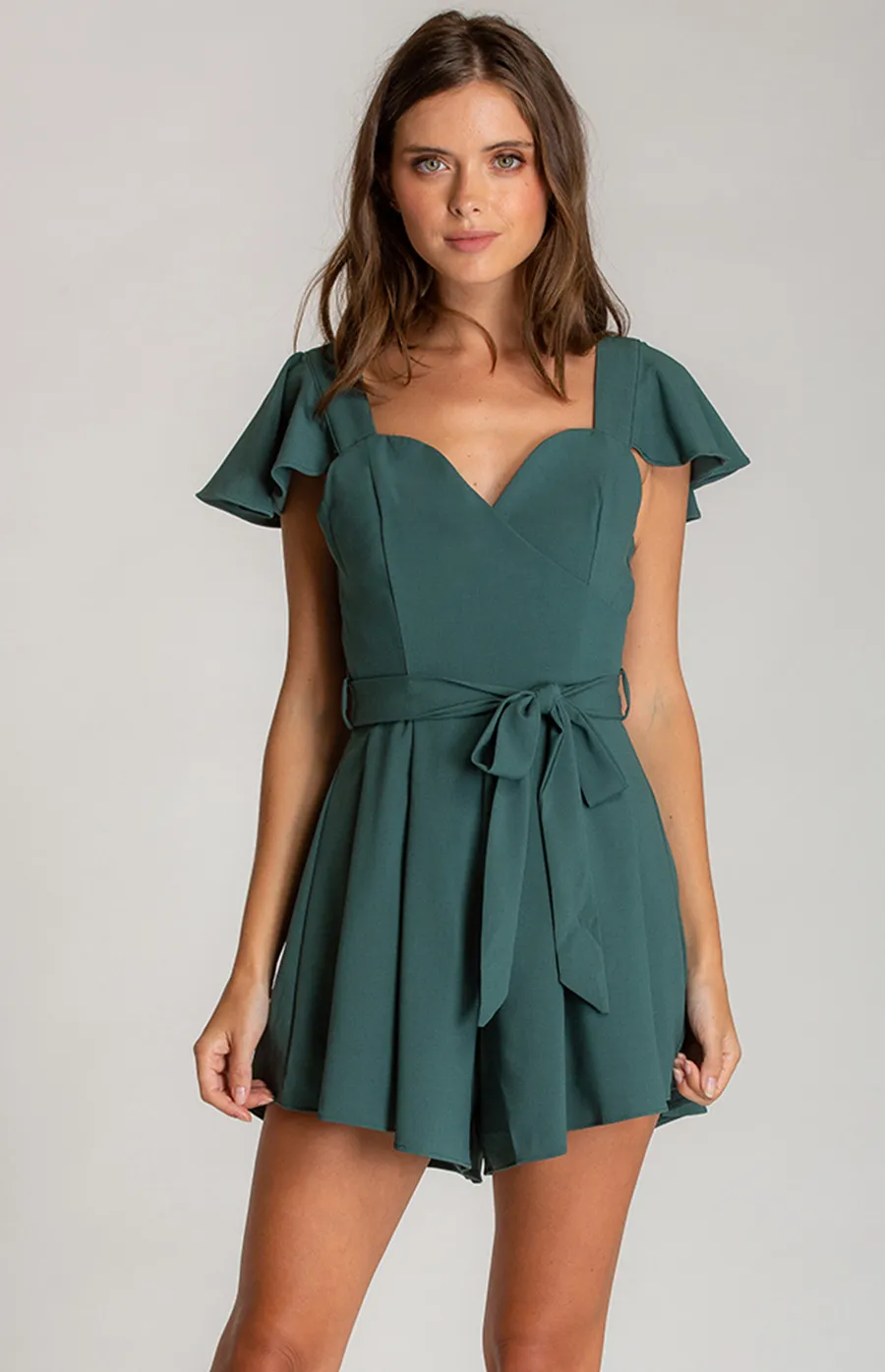 Love Heart Neckline Playsuit with Pleat Details (AJP868A) 