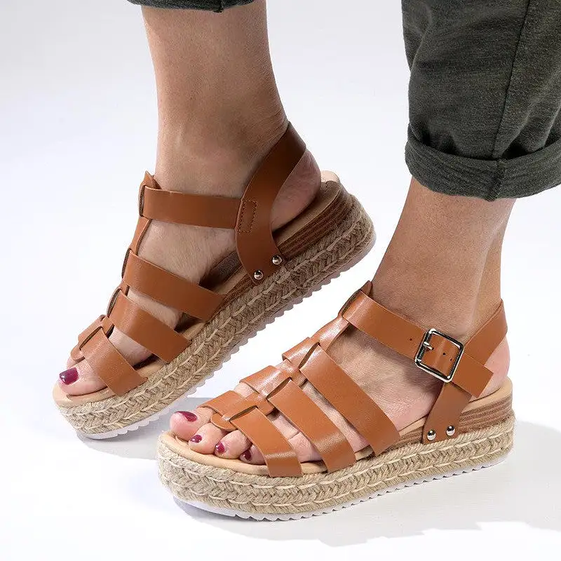 Madison Casablanca Strappy Espadrille Wedge Sandal - Tan