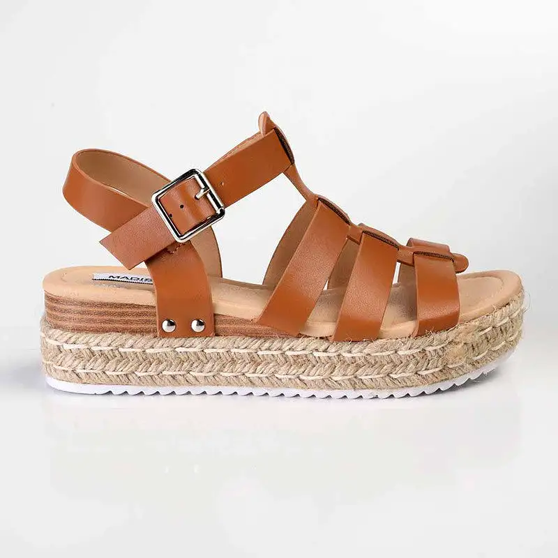 Madison Casablanca Strappy Espadrille Wedge Sandal - Tan