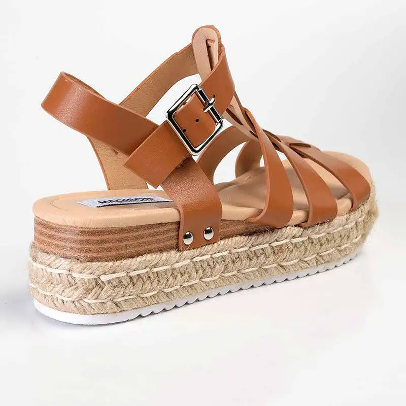 Madison Casablanca Strappy Espadrille Wedge Sandal - Tan