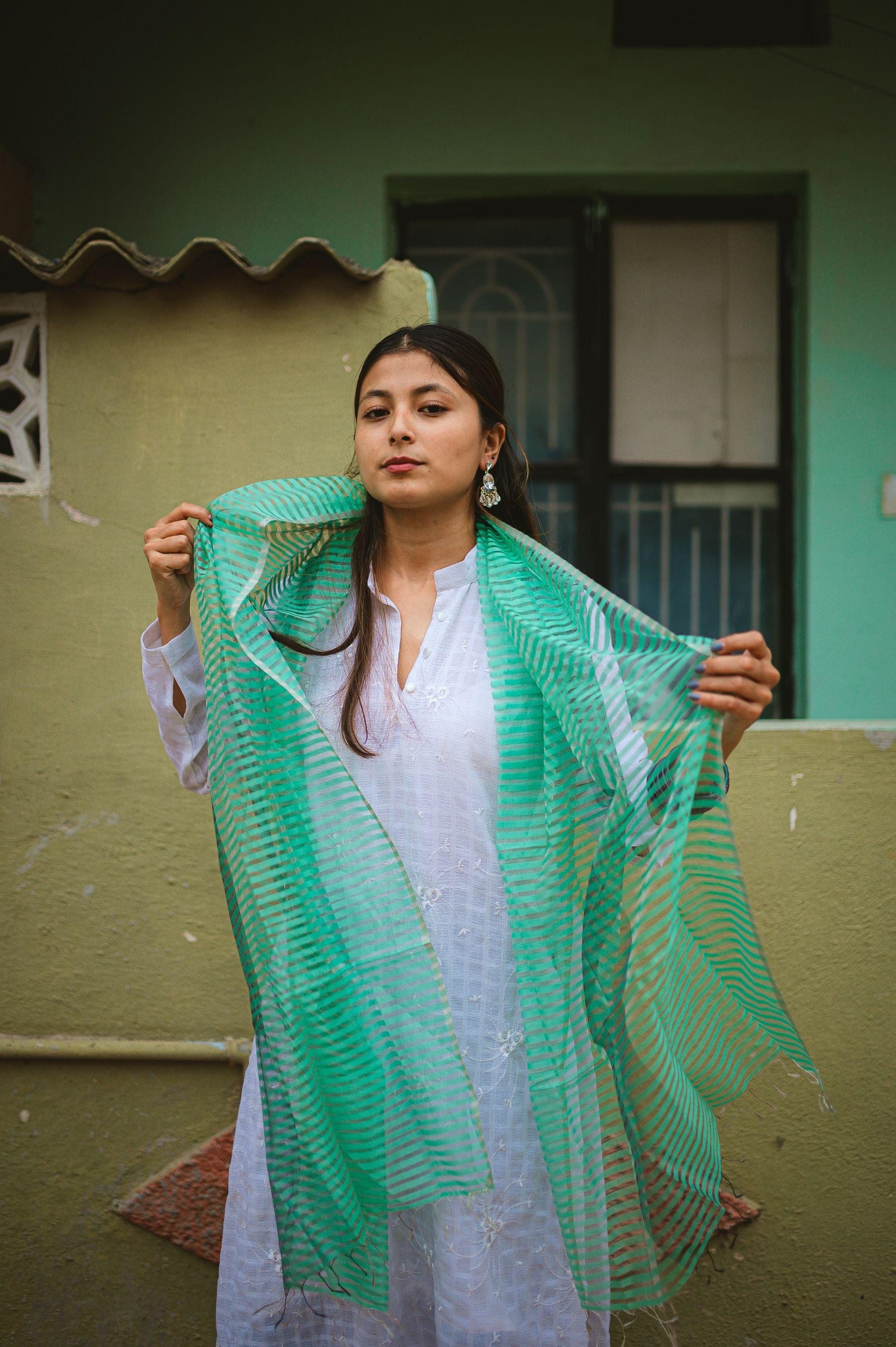 Maheswari handloom stole - Green