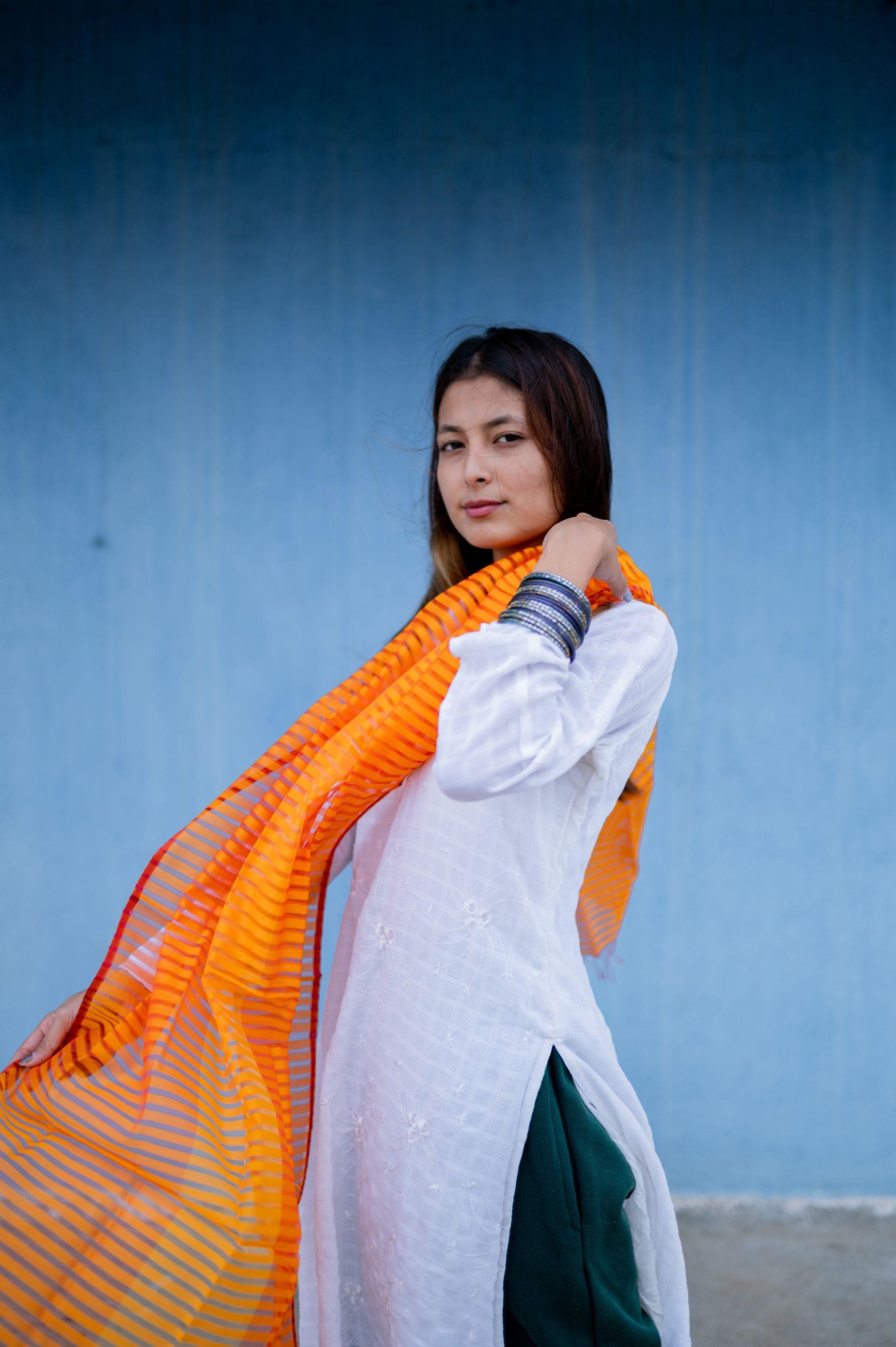 Maheswari handloom stole - Orange