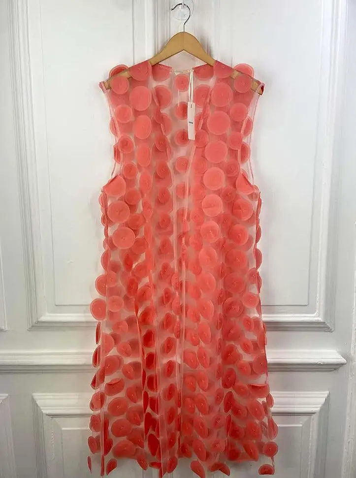 Malissa J Sheer Circle Waistcoat - Coral