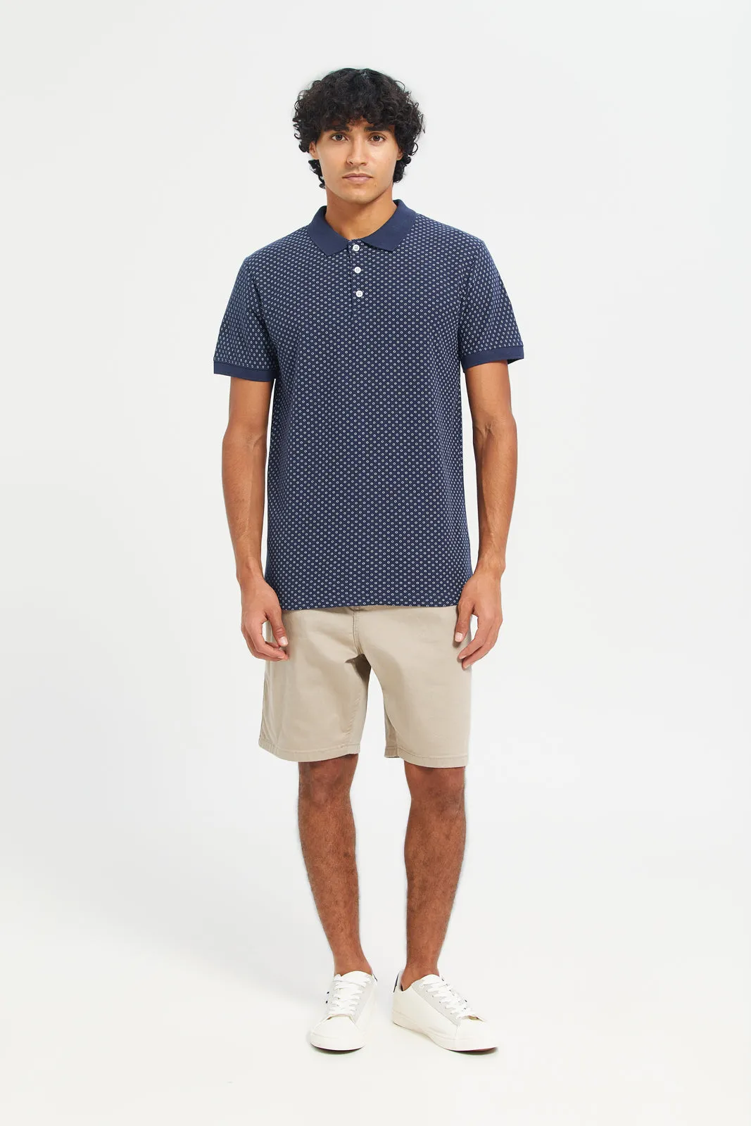 Men Navy Printed Polo T-Shirt