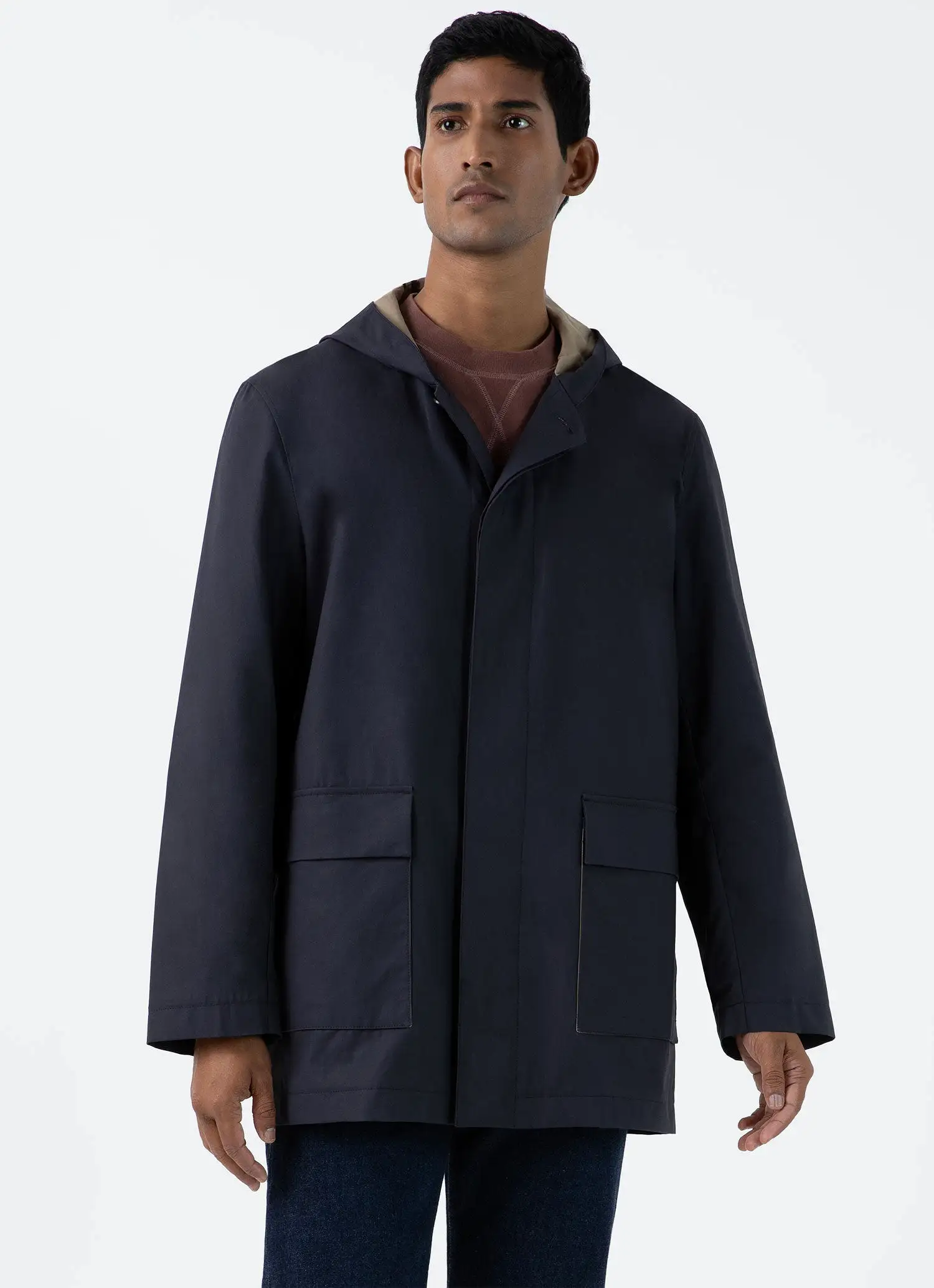 Men's Cotton Bonded Hooded Mac in Navy