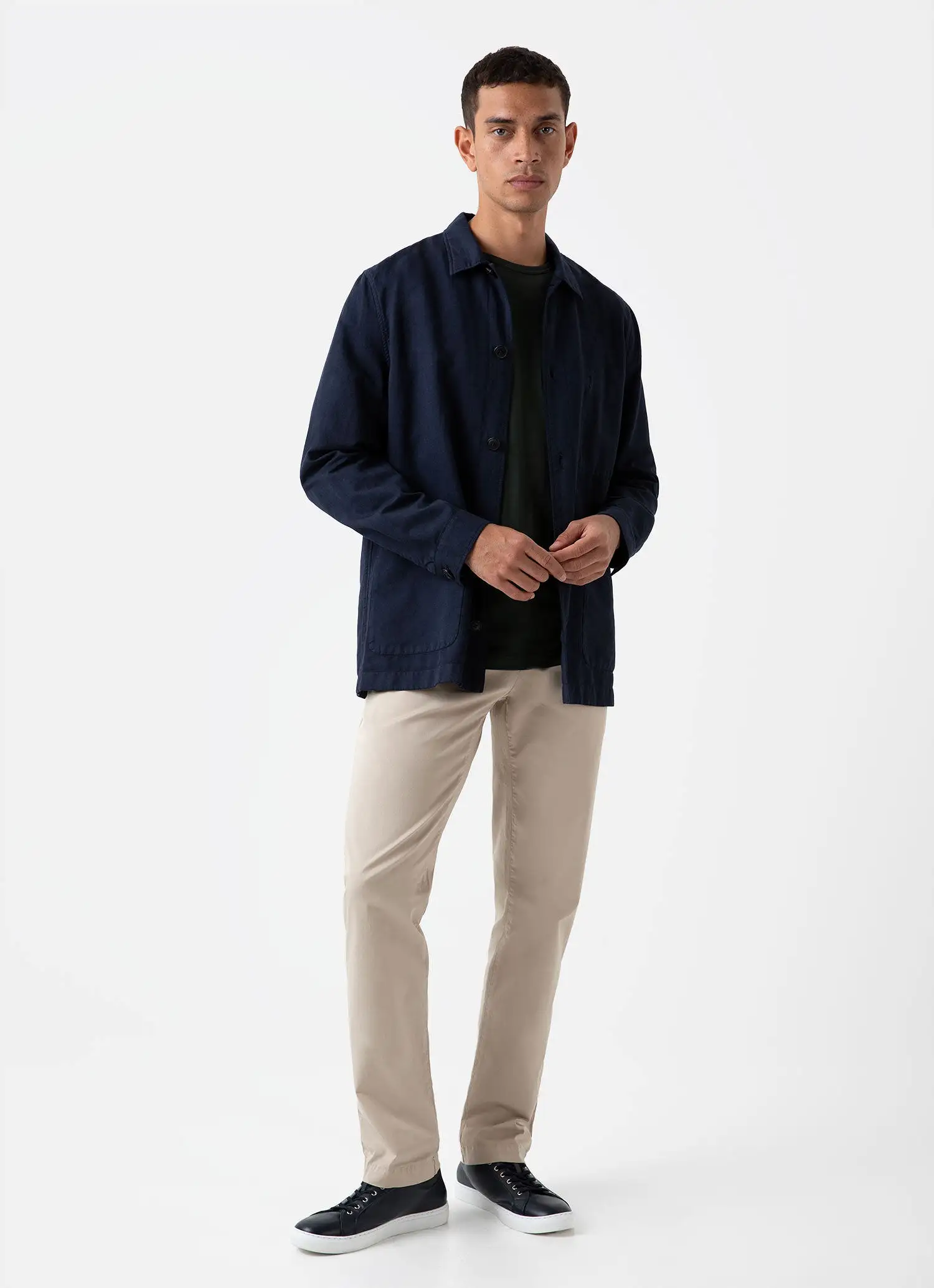 Men's Cotton Linen Twin Pocket Jacket in Navy