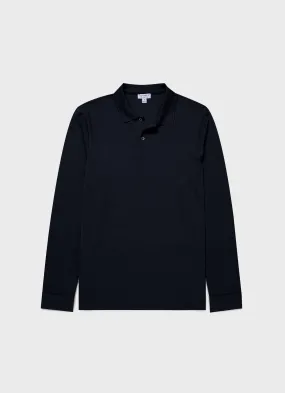 Men's Long Sleeve Waffle Polo Shirt in Navy