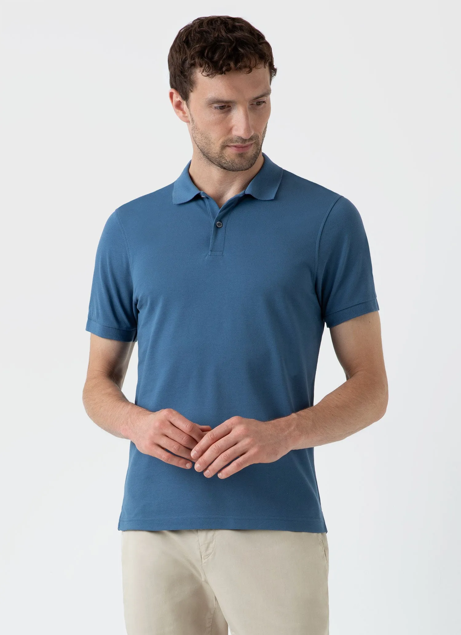 Men's Piqué Polo Shirt in Steel Blue