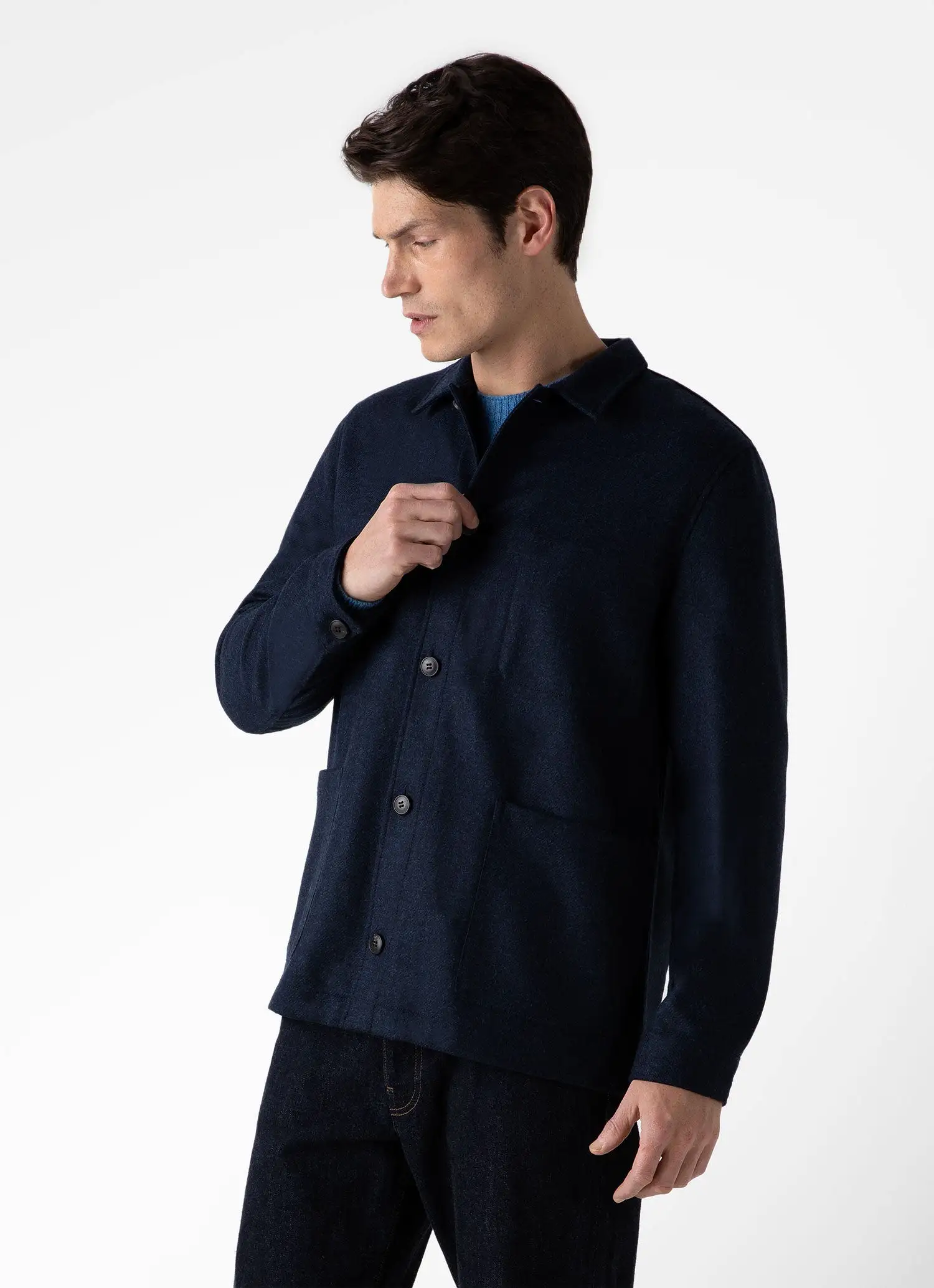 Men's Wool Twin Pocket Jacket in Light Navy Melange