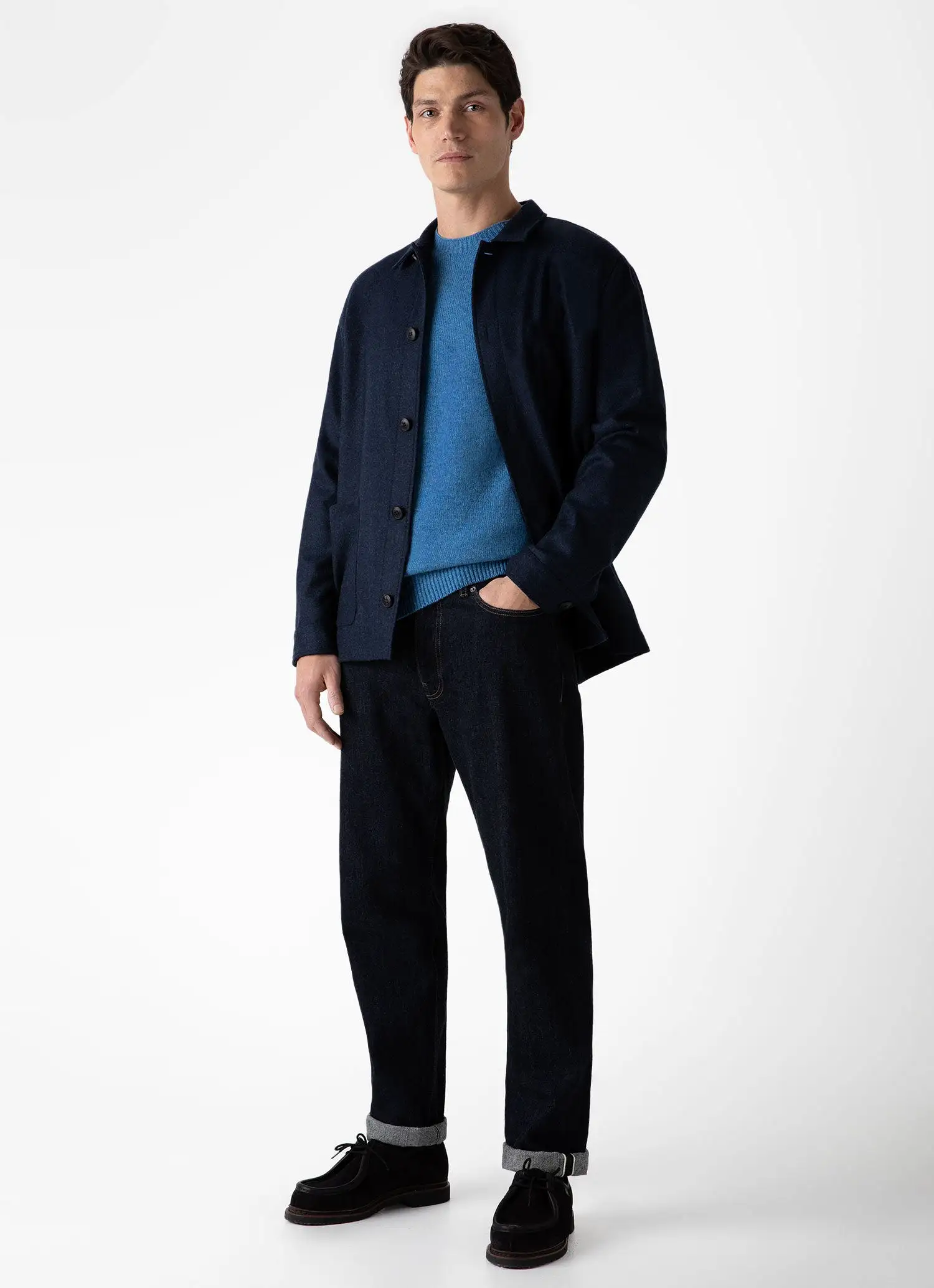 Men's Wool Twin Pocket Jacket in Light Navy Melange