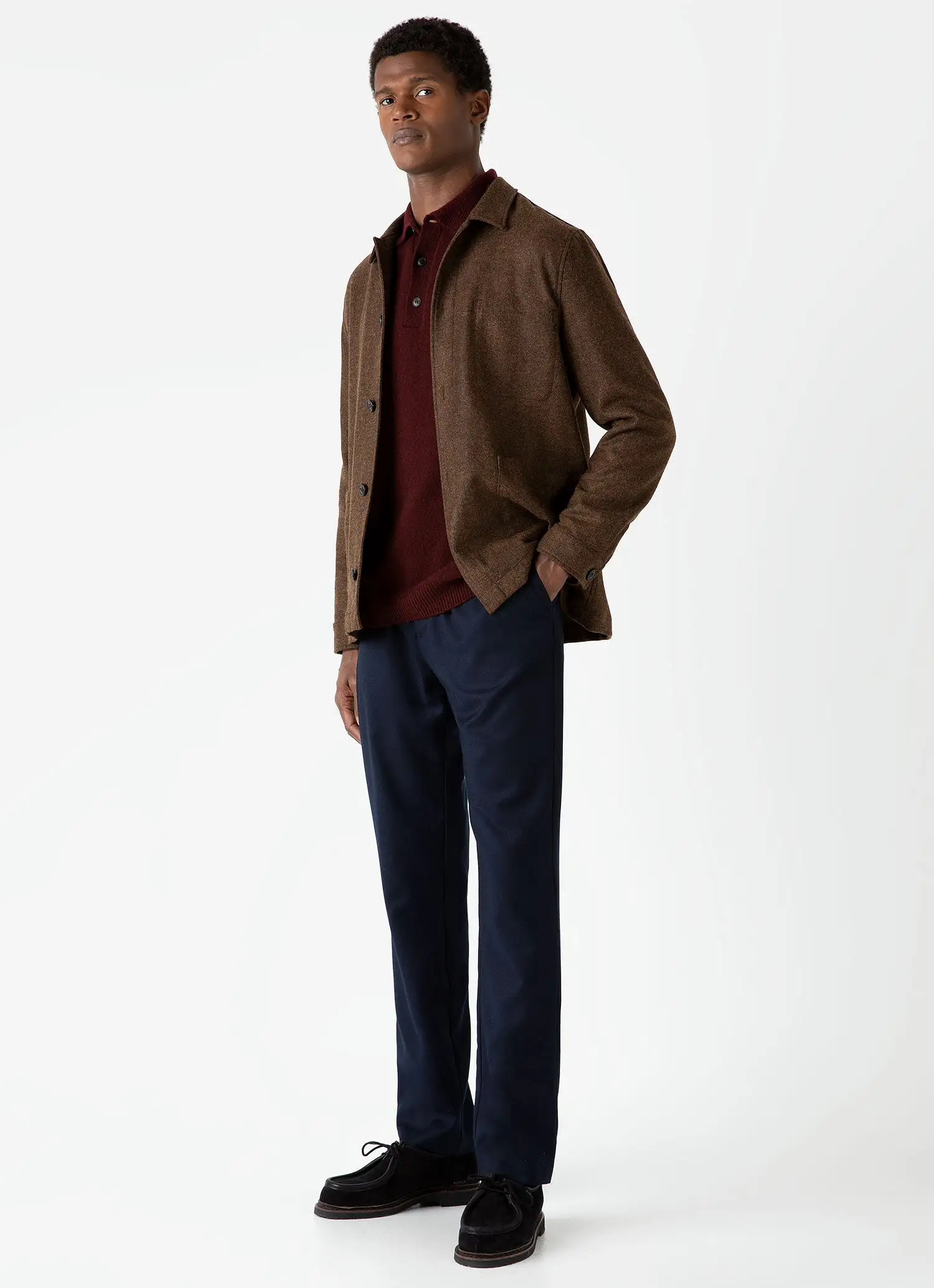 Men's Wool Twin Pocket Jacket in Mid Brown Melange