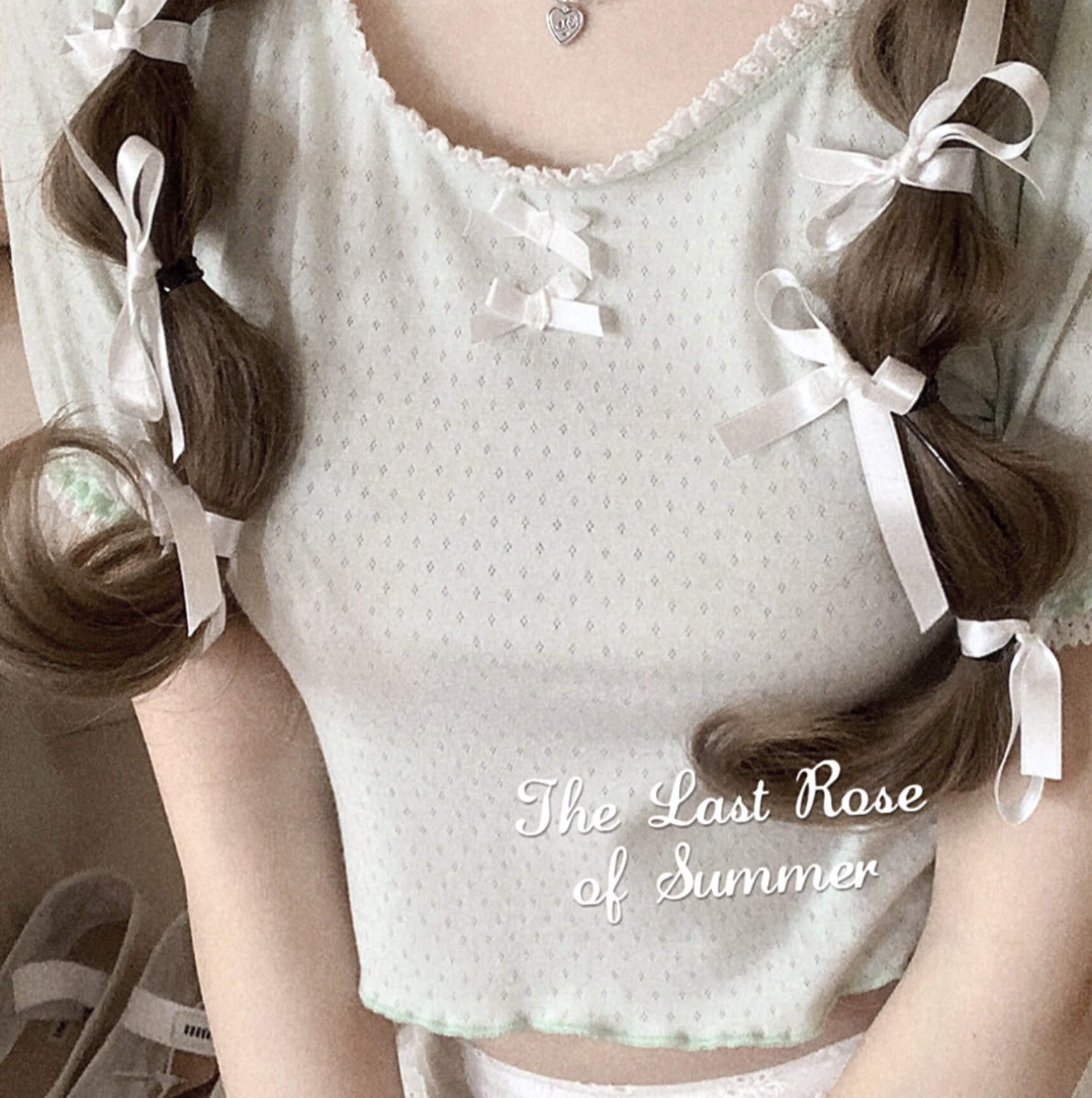 Mint green softgirl lace bow top BY3310