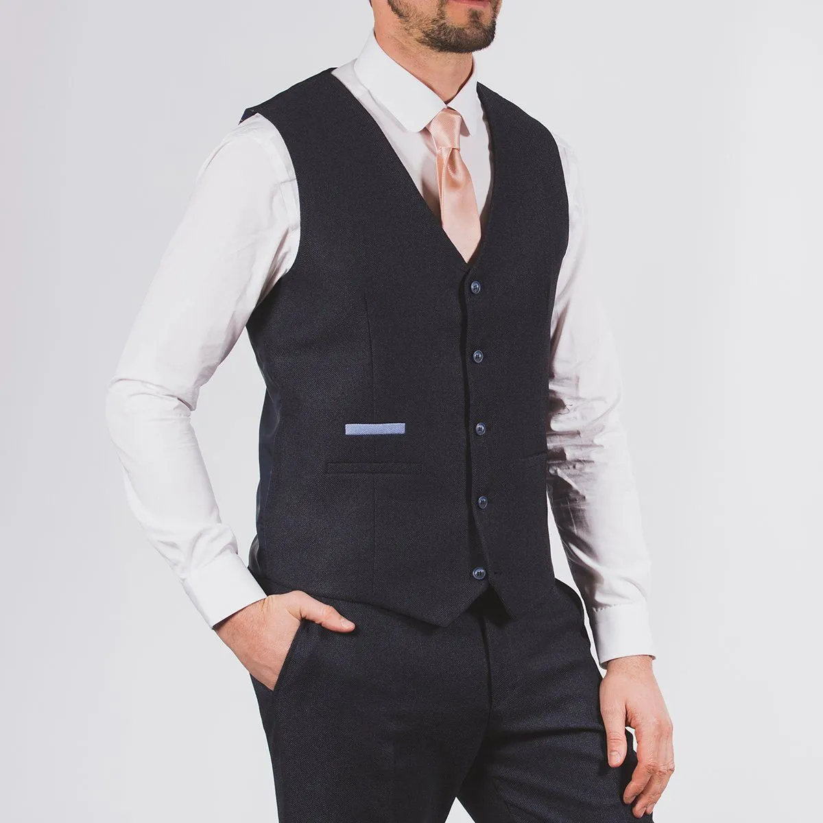 Navy Blue Textured Waistcoat