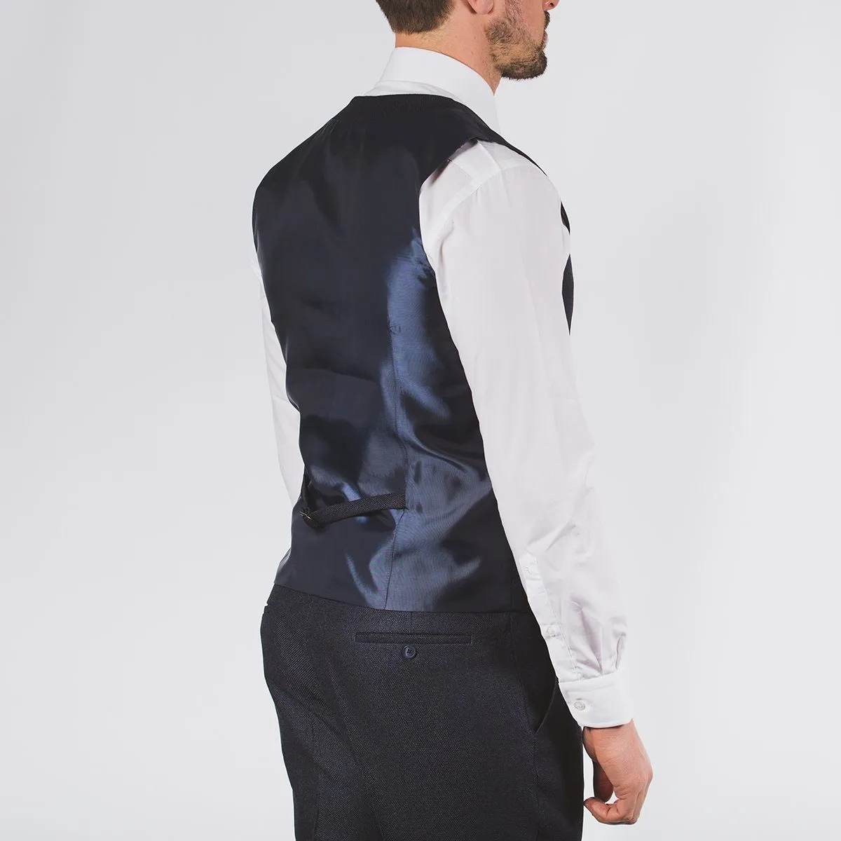 Navy Blue Textured Waistcoat