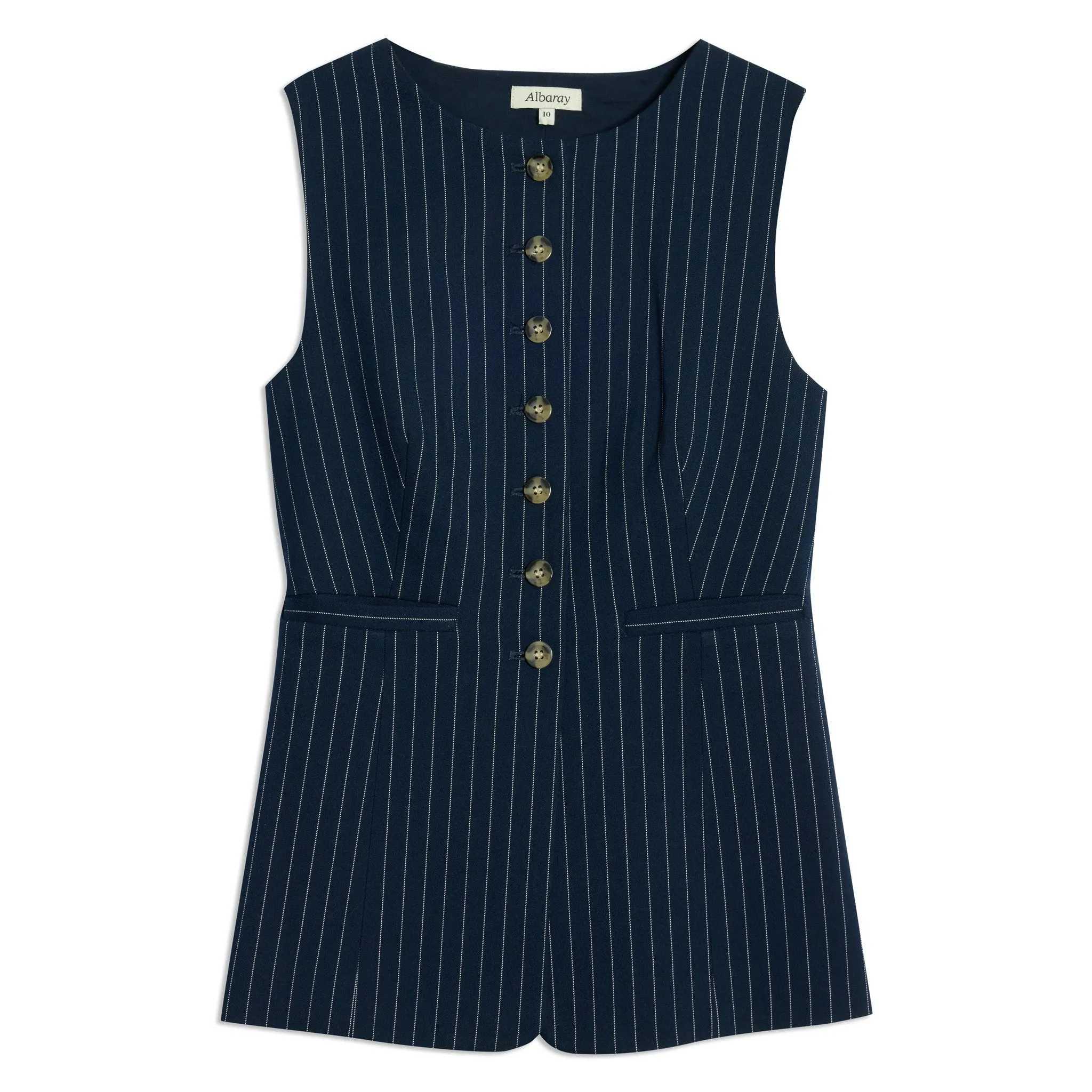 Navy Pinstripe Collarless Waistcoat