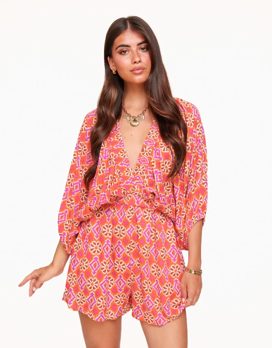 Oranje Multi Patroon - Playsuit