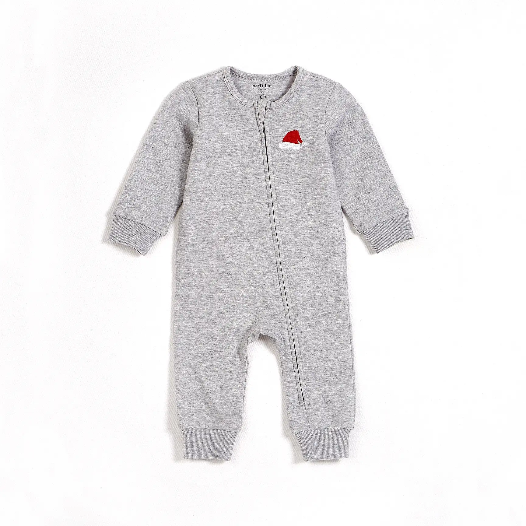 Petit Lem - Santa Baby on Heather Grey Fleece Playsuit