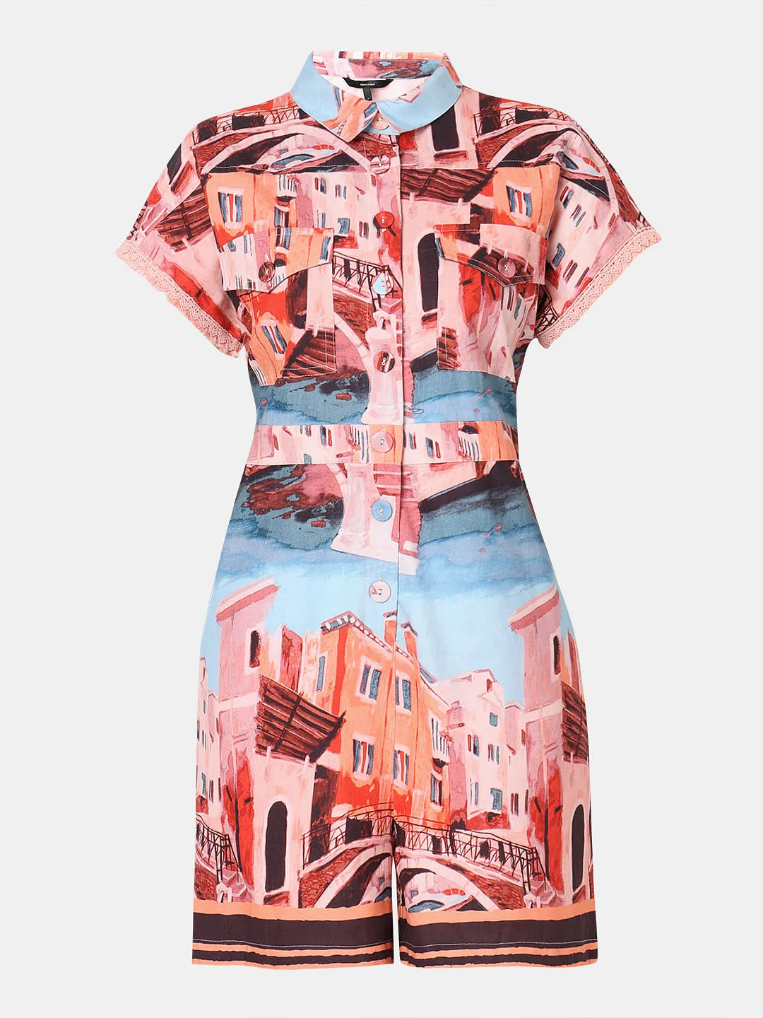 Pink Amalfi Coast Print Playsuit