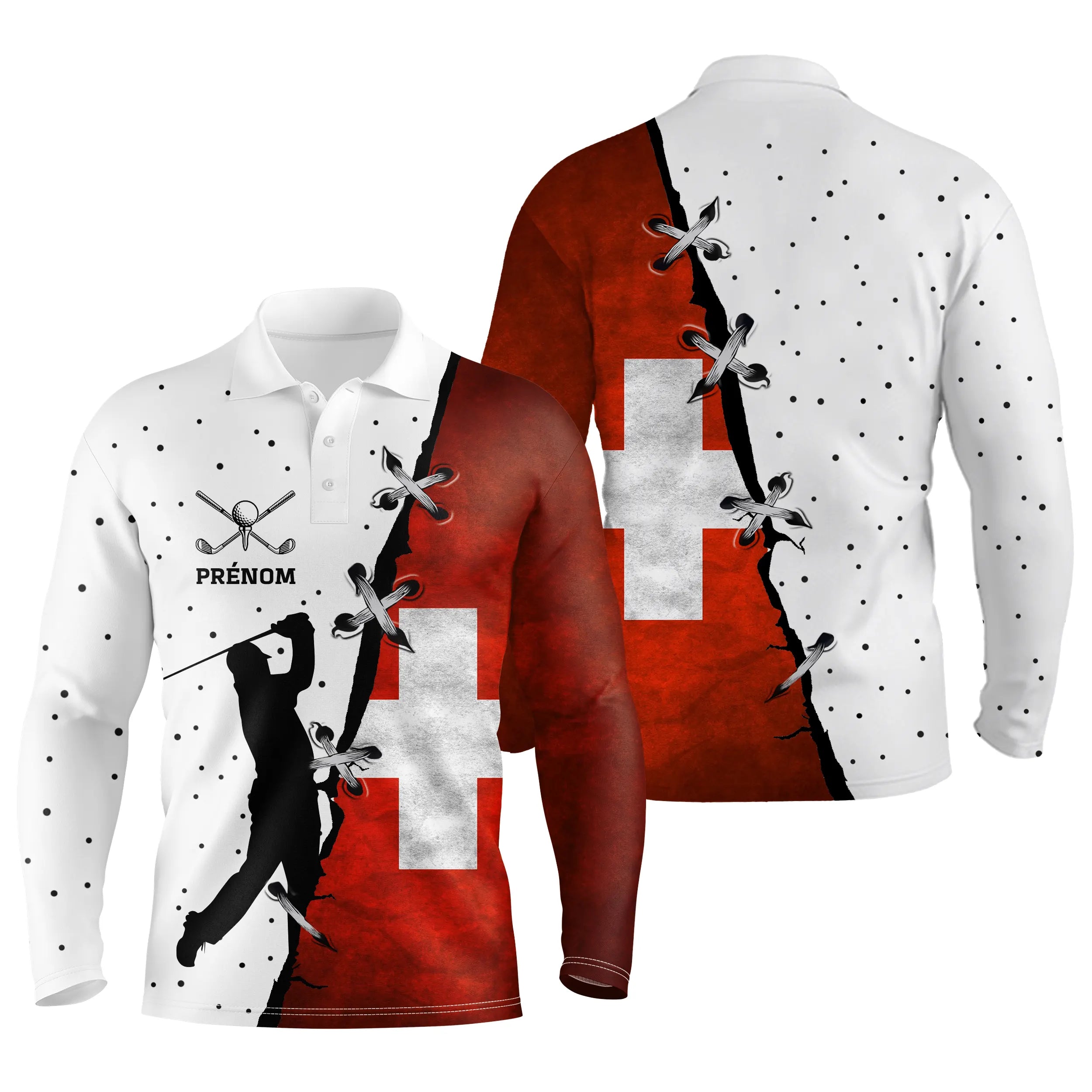 Polo de Golf Homme Femme, Cadeau Personnalisé Fan de Golf, Golfeur, Drapeau Suisse - CT06072234