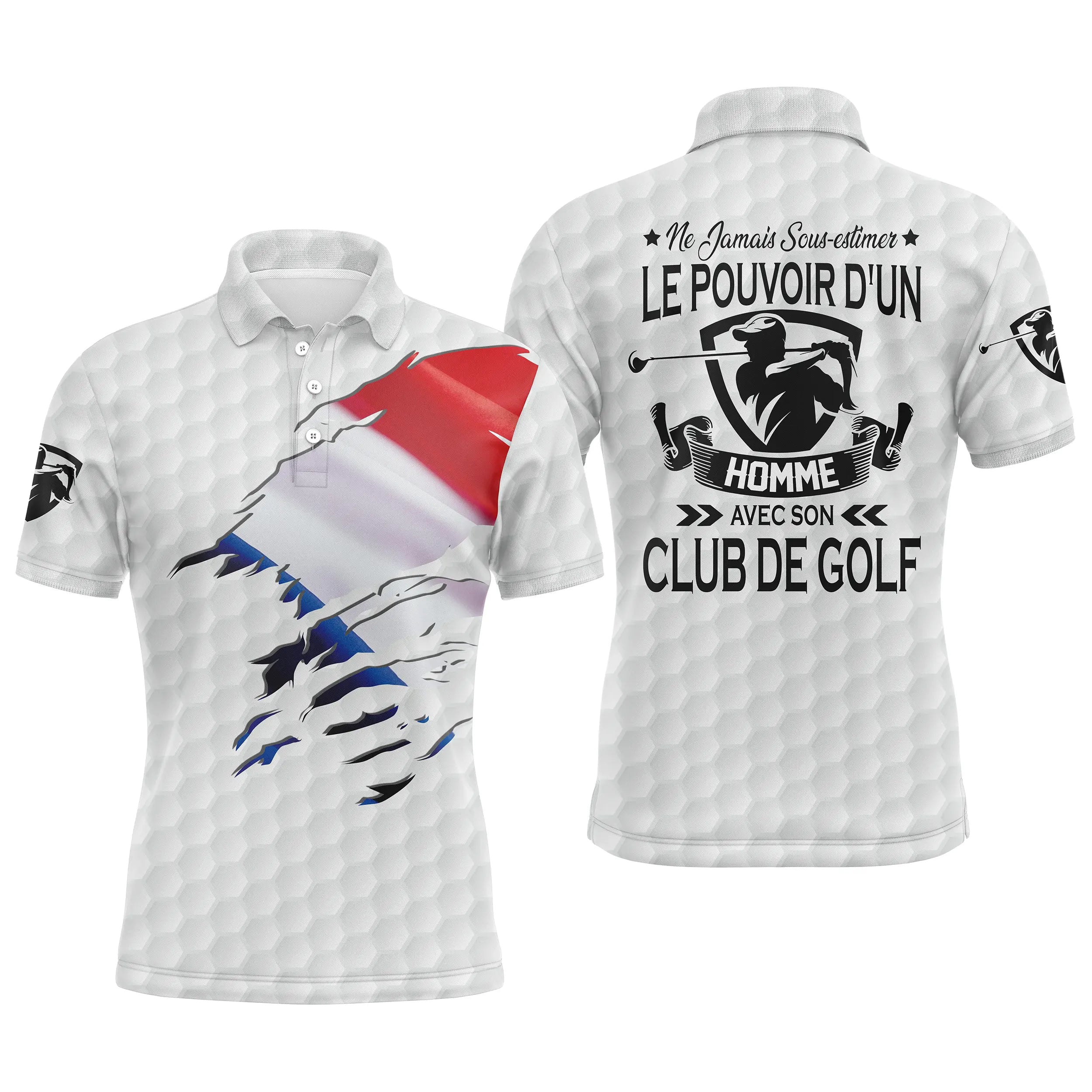 Polo de Golf, Idée Cadeau Humour Golfeur, Golfeuse, Ne Jamais Sous-Estimer Le Pouvoir d'un Homme, d'une Femme Avec son Club De G