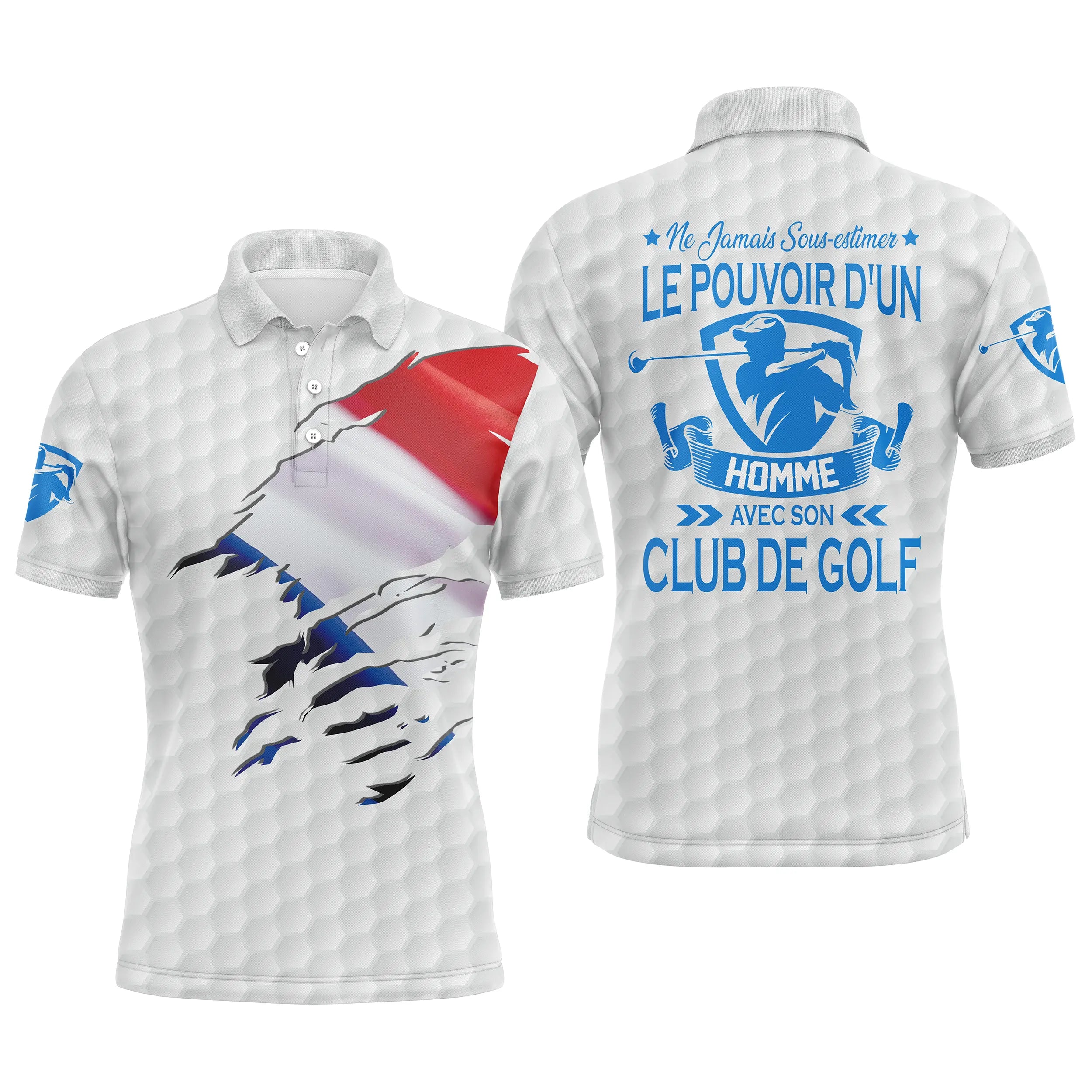 Polo de Golf, Idée Cadeau Humour Golfeur, Golfeuse, Ne Jamais Sous-Estimer Le Pouvoir d'un Homme, d'une Femme Avec son Club De G