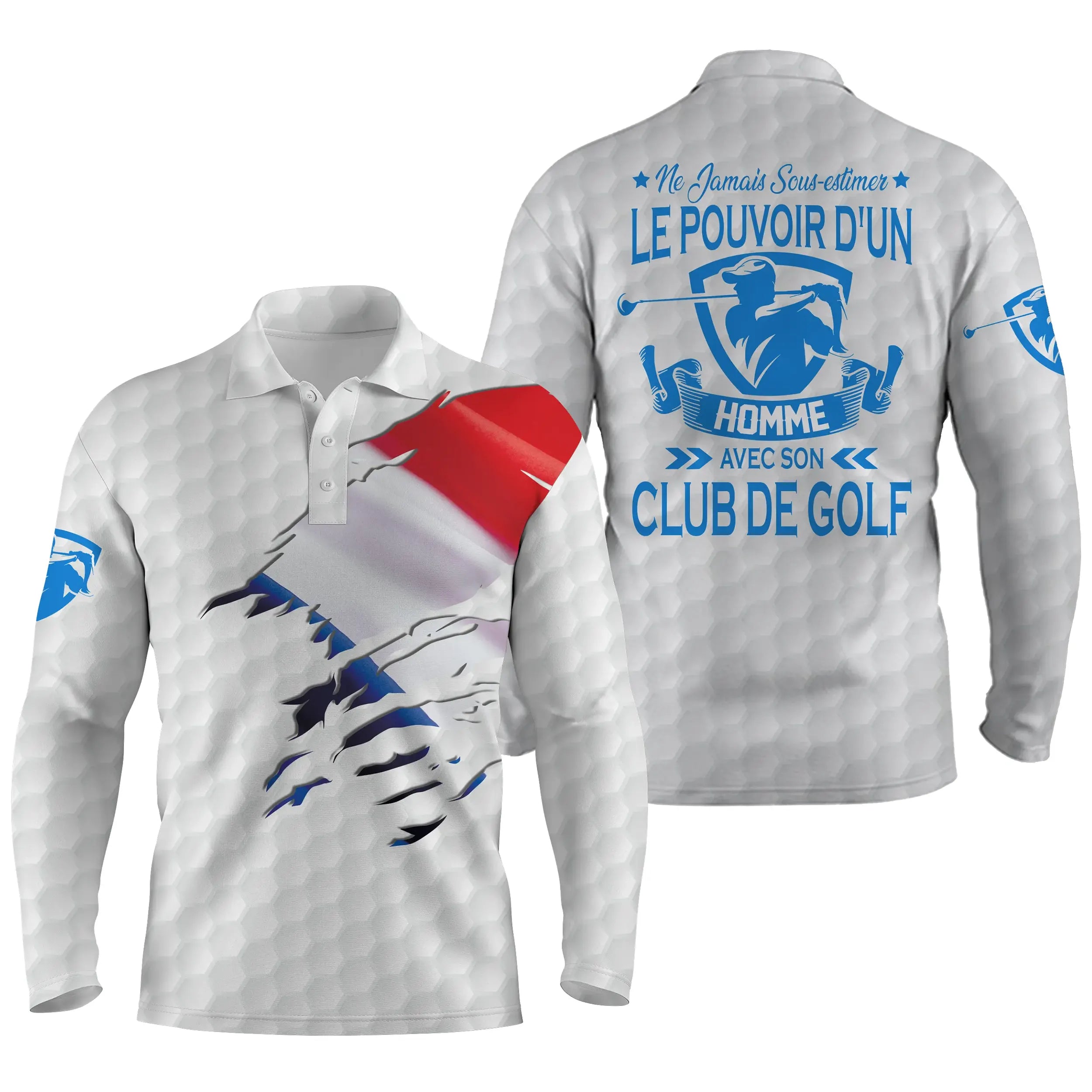 Polo de Golf, Idée Cadeau Humour Golfeur, Golfeuse, Ne Jamais Sous-Estimer Le Pouvoir d'un Homme, d'une Femme Avec son Club De G