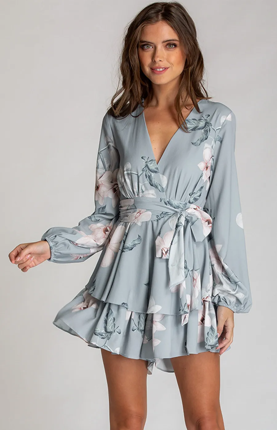 Printed V-Neckline Playsuit with Ruffle Feature (SJP306-5A)