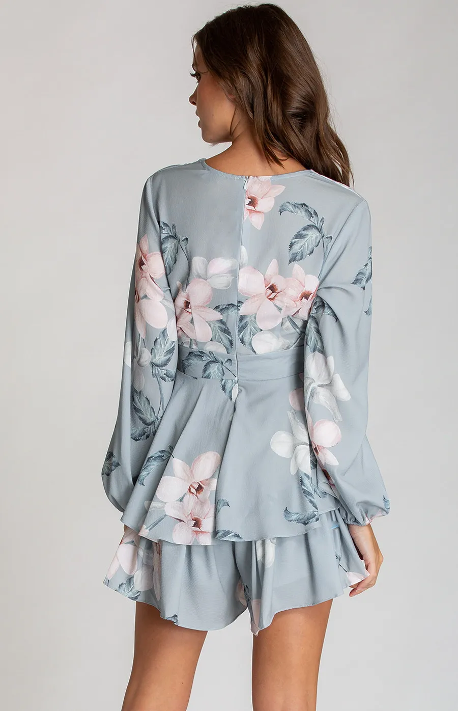 Printed V-Neckline Playsuit with Ruffle Feature (SJP306-5A)