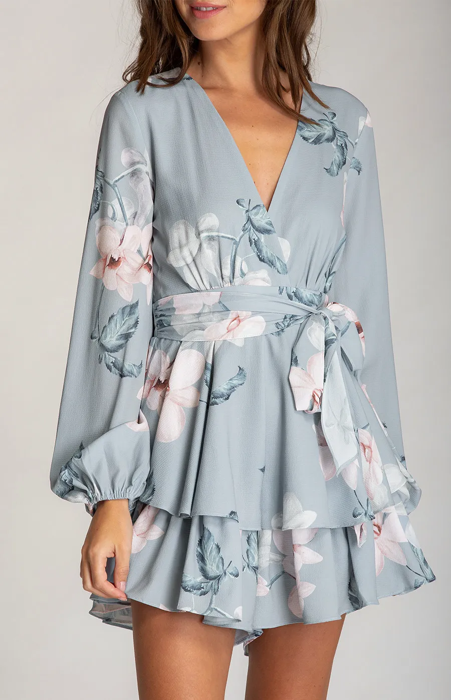 Printed V-Neckline Playsuit with Ruffle Feature (SJP306-5A)