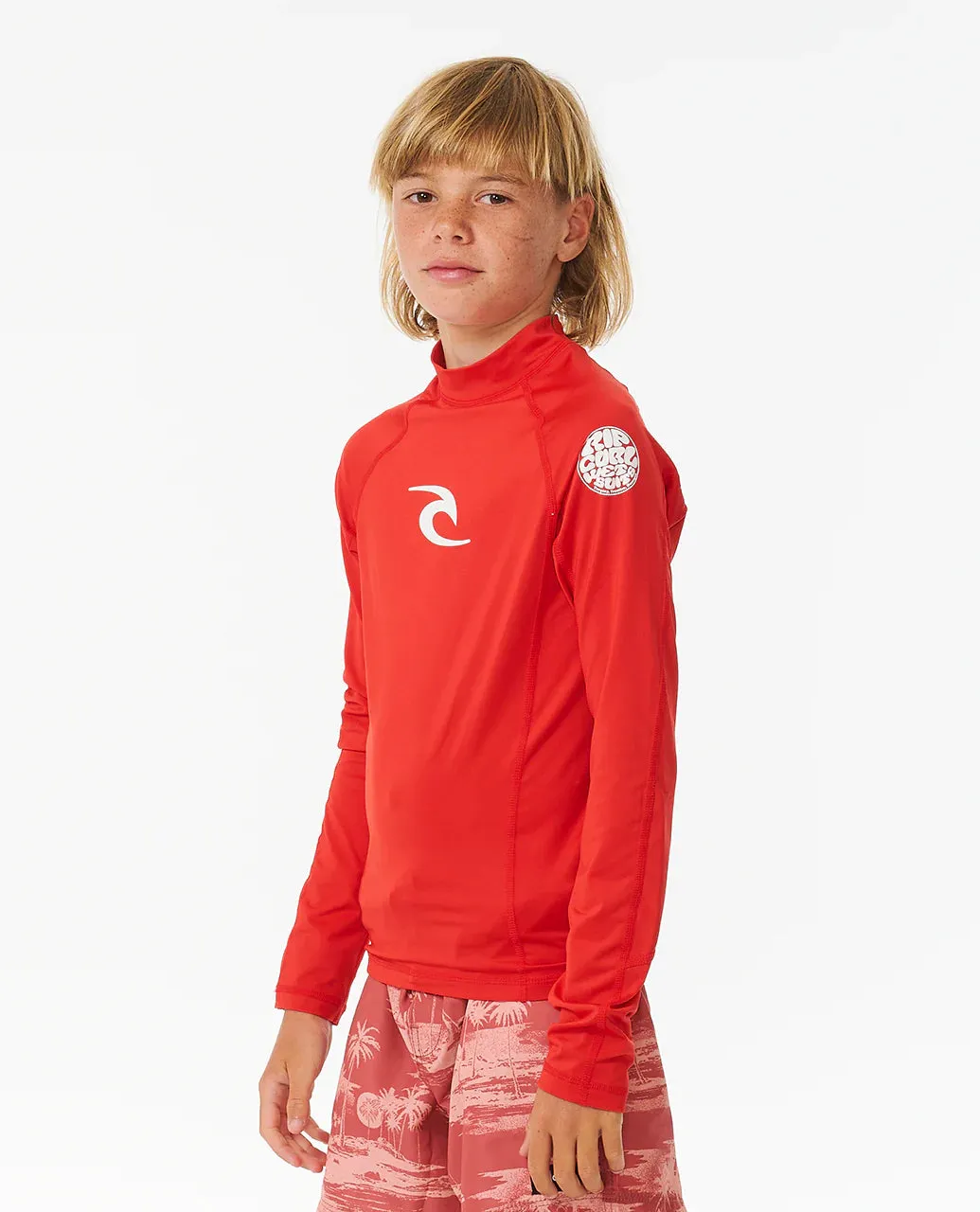 RIP CURL BOYS BRAND WAVE UPF L/S RASH VEST - RED