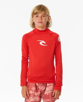 RIP CURL BOYS BRAND WAVE UPF L/S RASH VEST - RED