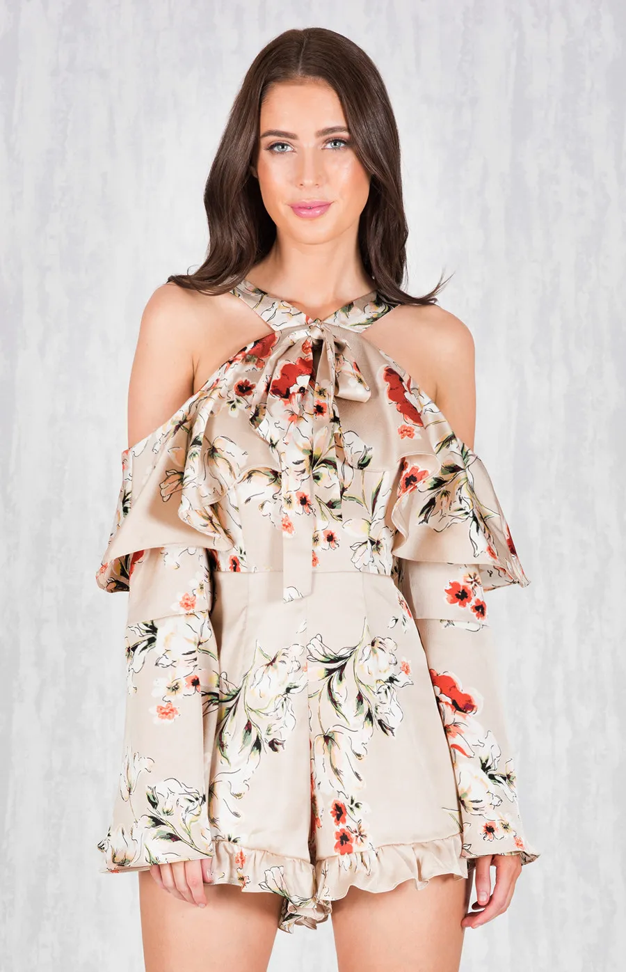 Satin Floral Cold Shoulder Playsuit (SSJP60) 