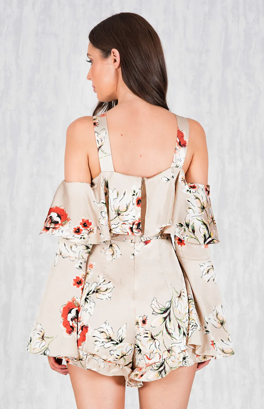 Satin Floral Cold Shoulder Playsuit (SSJP60) 