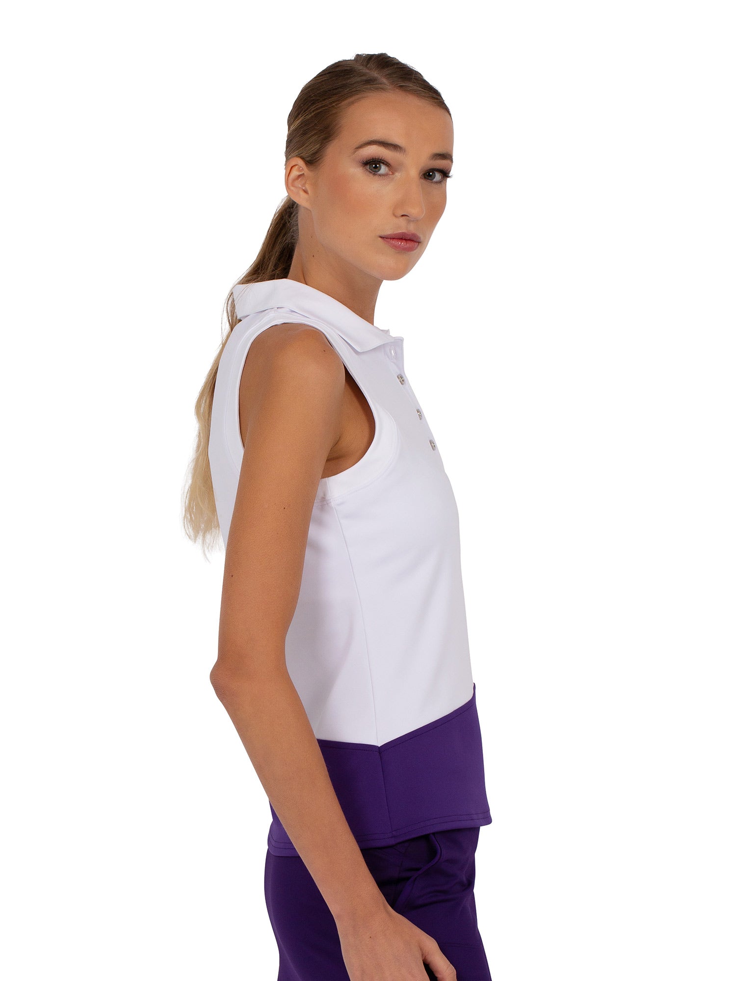 Sleeveless Golf Polo Collar Top - White/Imperial