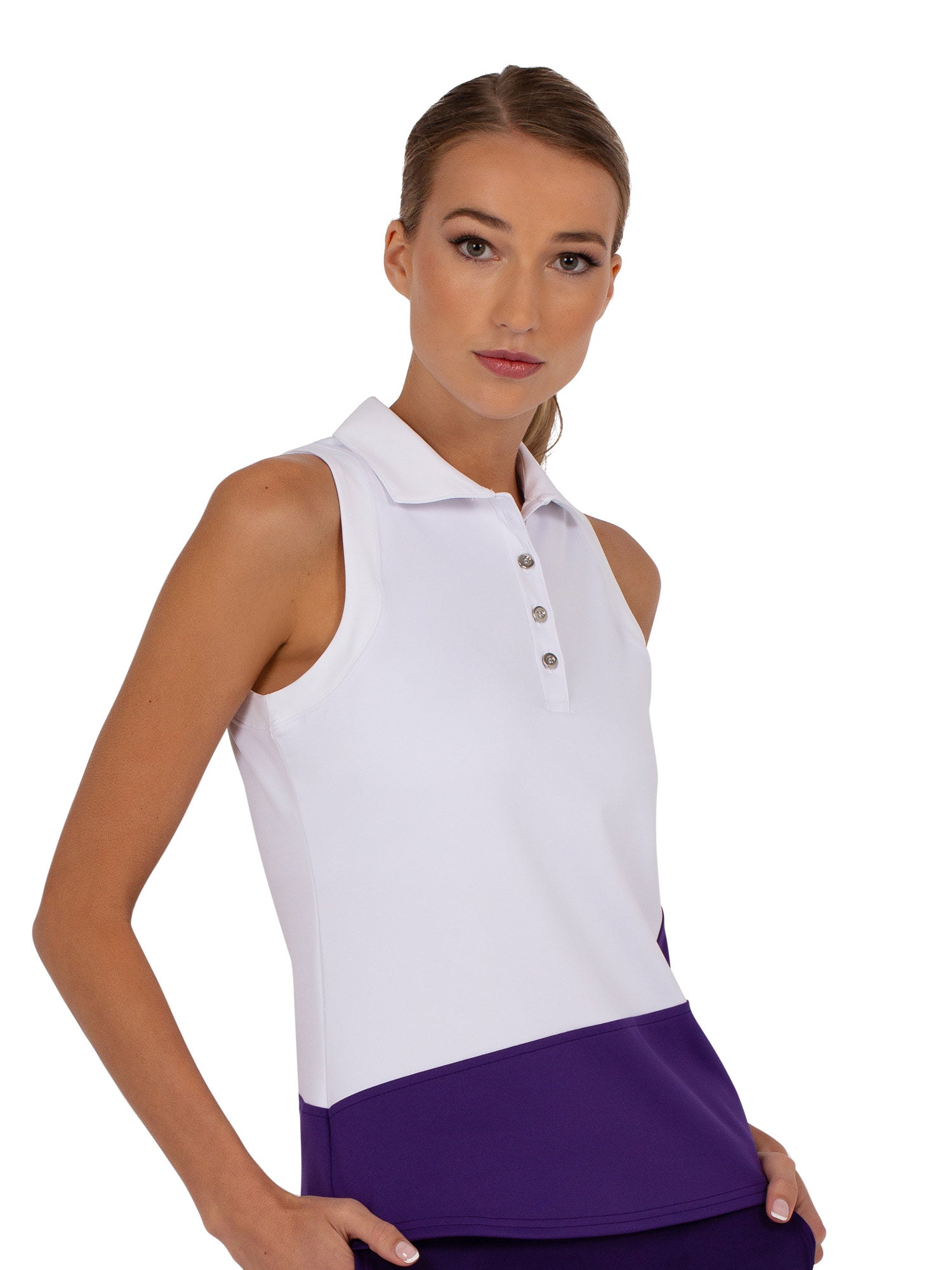 Sleeveless Golf Polo Collar Top - White/Imperial