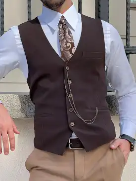 Slim-fit Wool Brown Men’s Waistcoat