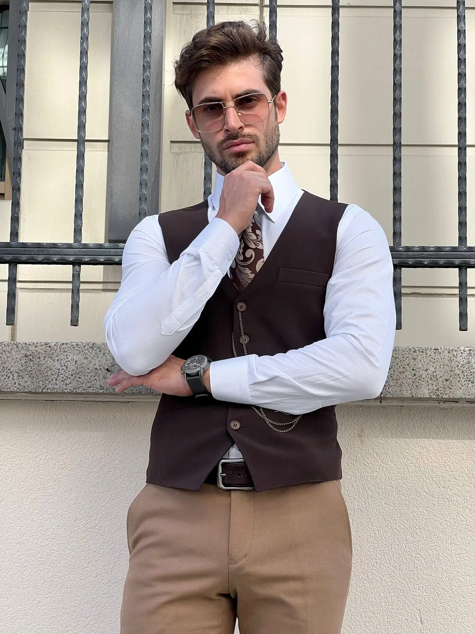 Slim-fit Wool Brown Men’s Waistcoat