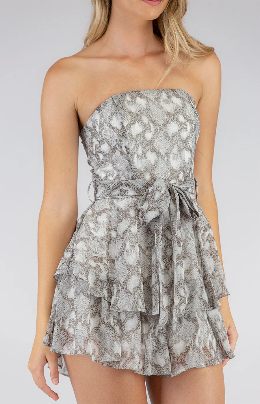 Snake Print Playsuit with Ruffle Hem Detail (SJP453-2A)