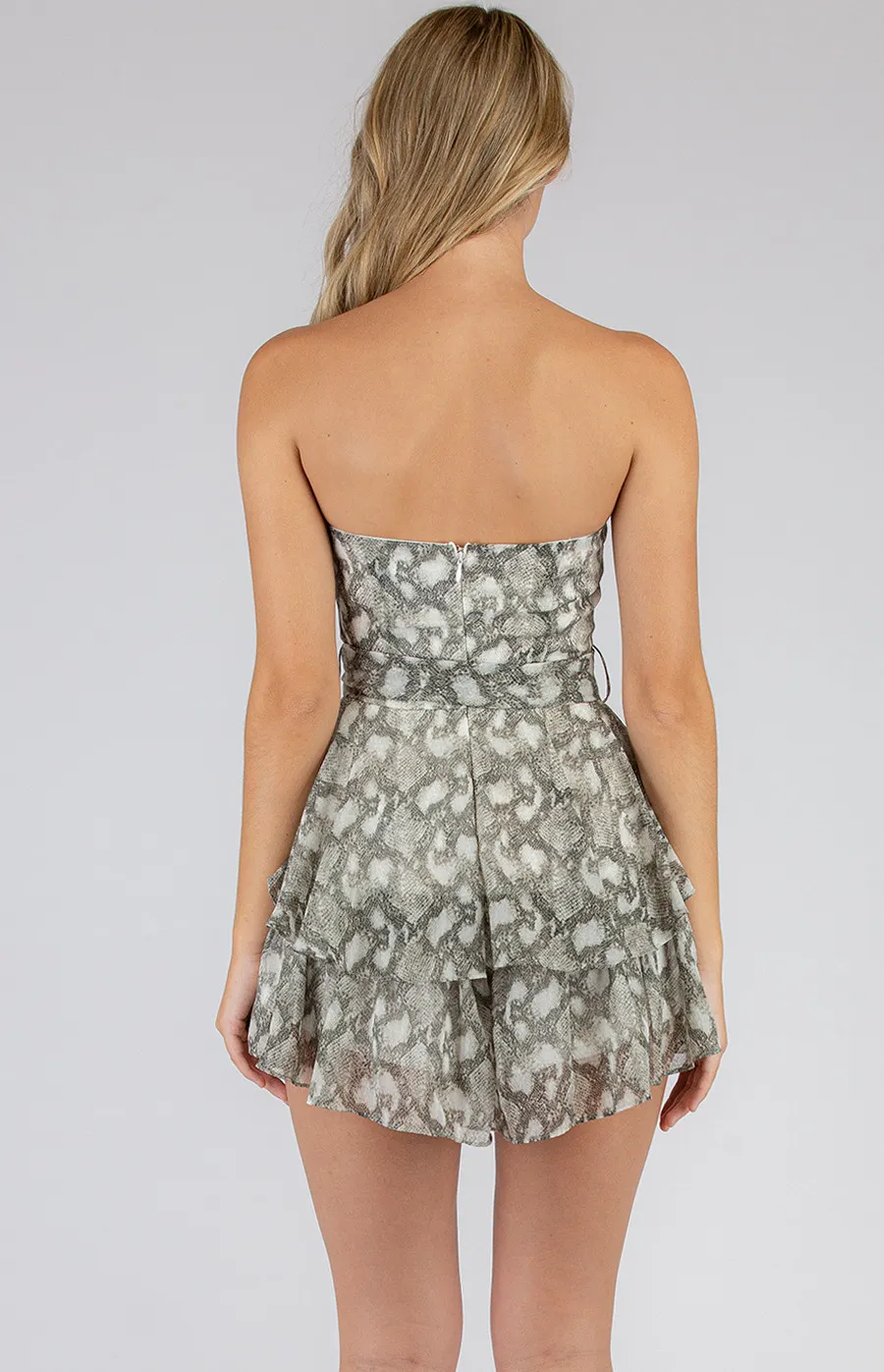 Snake Print Playsuit with Ruffle Hem Detail (SJP453-2A)