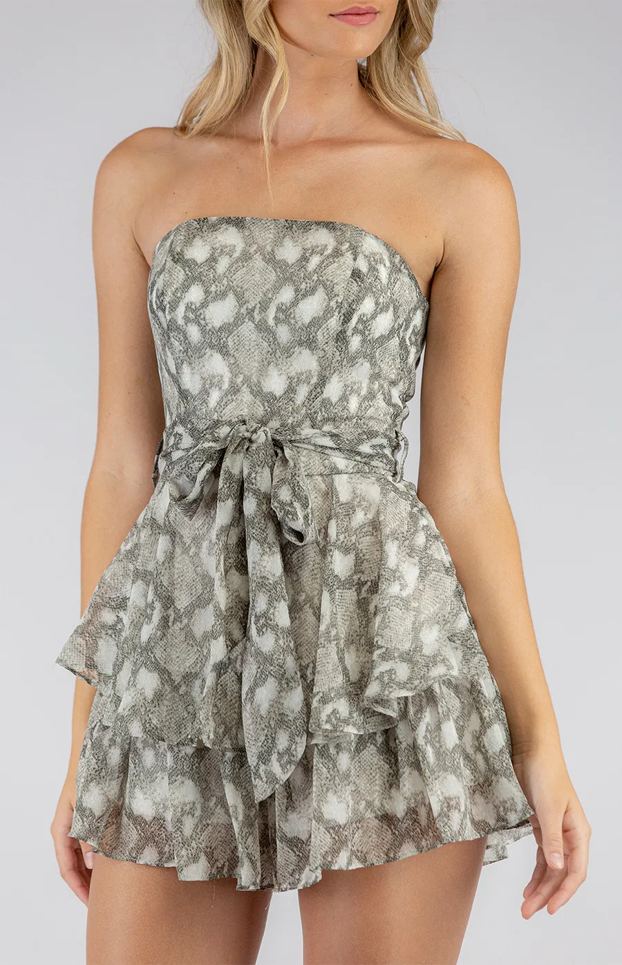 Snake Print Playsuit with Ruffle Hem Detail (SJP453-2A)